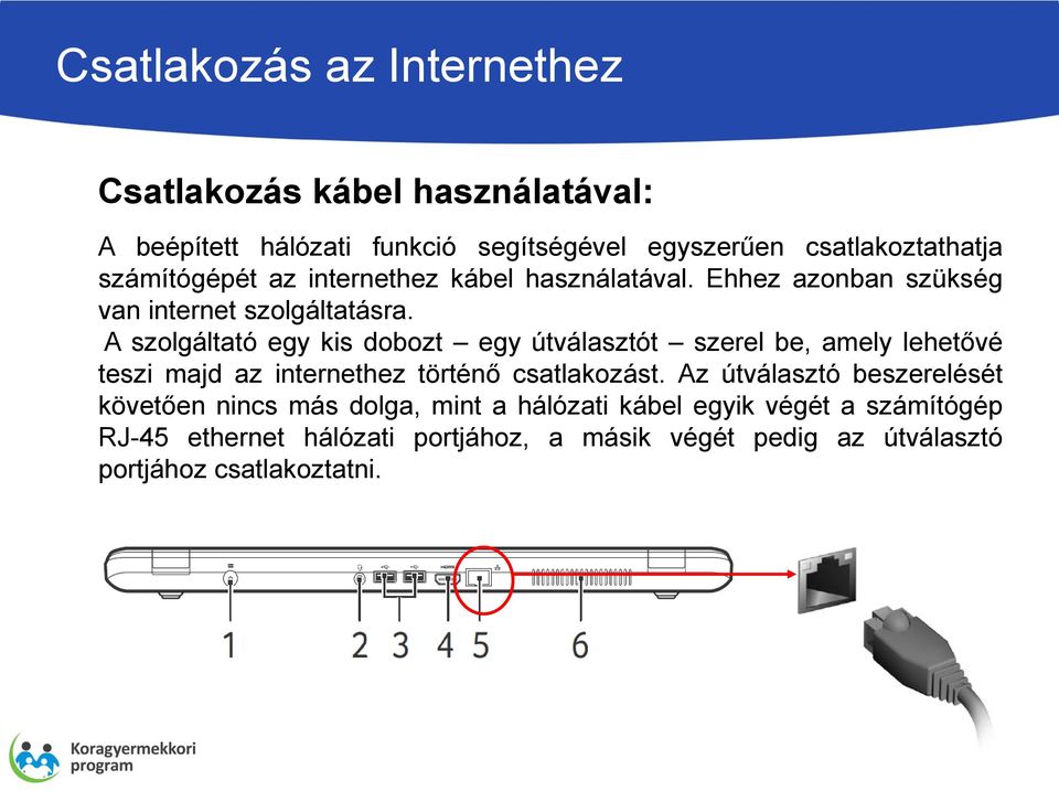 A szolgáltató egy kis dobozt egy útválasztót szerel be, amely lehetővé teszi majd az internethez történő csatlakozást.