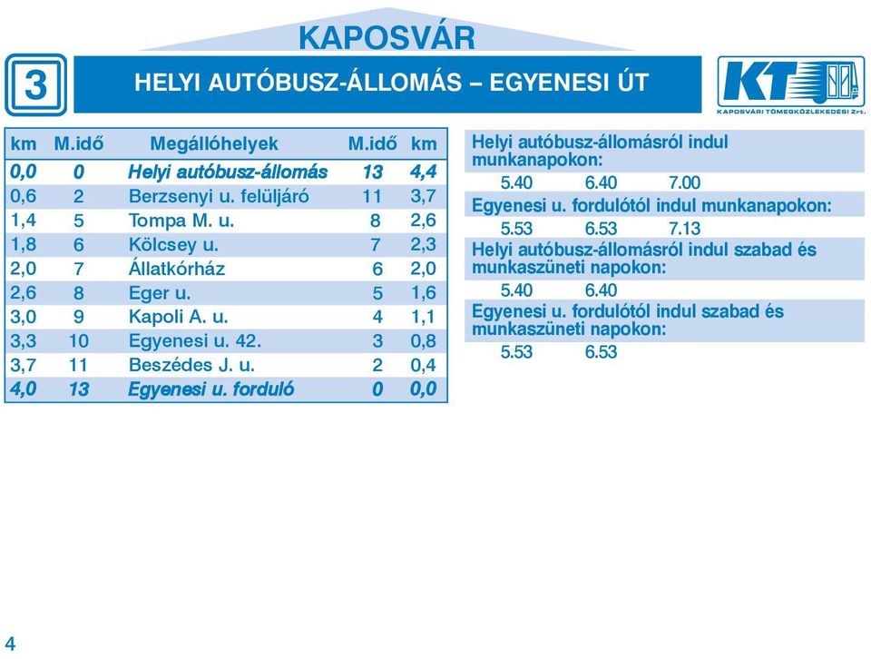 42. 3 11 Be szé des J. u. 2 13 Egye ne si u. for du ló 0 4,4 3,7 2,6 2,3 2,0 1,6 1,1 0,8 0,4 Helyi autóbusz-állomásról indul munkanapokon: 5.40 6.