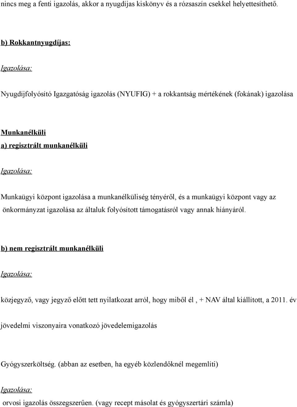 munkanélküliség tényéről, és a munkaügyi központ vagy az önkormányzat igazolása az általuk folyósított támogatásról vagy annak hiányáról.