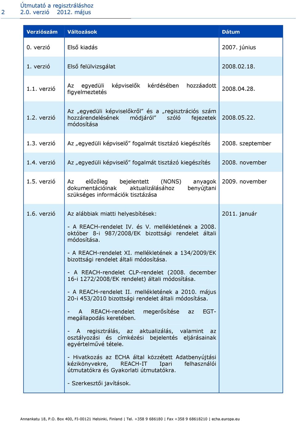 verzió Az egyedüli képviselő fogalmát tisztázó kiegészítés 2008. szeptember 1.4. verzió Az egyedüli képviselő fogalmát tisztázó kiegészítés 2008. november 1.5.