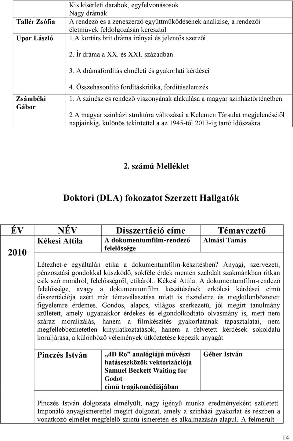 Összehasonlító fordításkritika, fordításelemzés 1. A színész és rendező viszonyának alakulása a magyar színháztörténetben. 2.