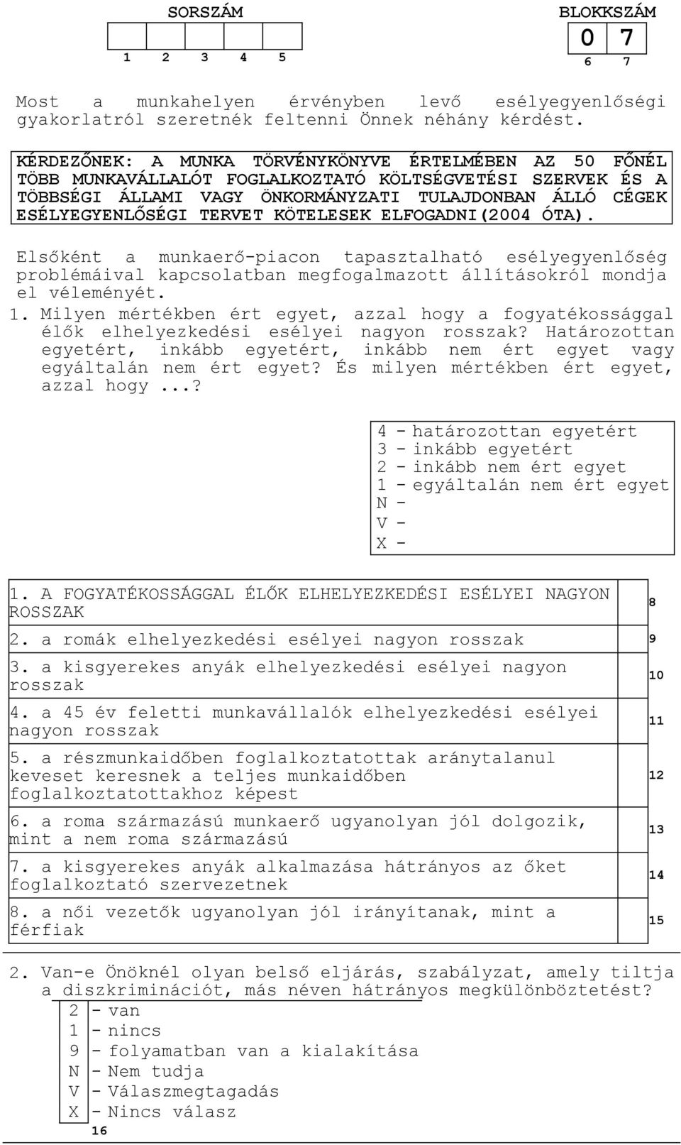 KÖTELESEK ELFOGADNI(2004 ÓTA). Elsőként a munkaerő-piacon tapasztalható esélyegyenlőség problémáival kapcsolatban megfogalmazott állításokról mondja el véleményét. 1.