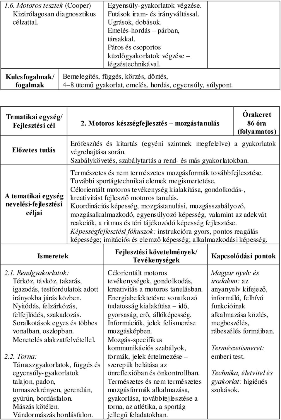 Rendgyakorlatok: Térköz, távköz, takarás, igazodás, testfordulatok adott irányokba járás közben. Nyitódás, felzárkózás, felfejlődés, szakadozás. Soralkotások egyes és többes vonalban, oszlopban.