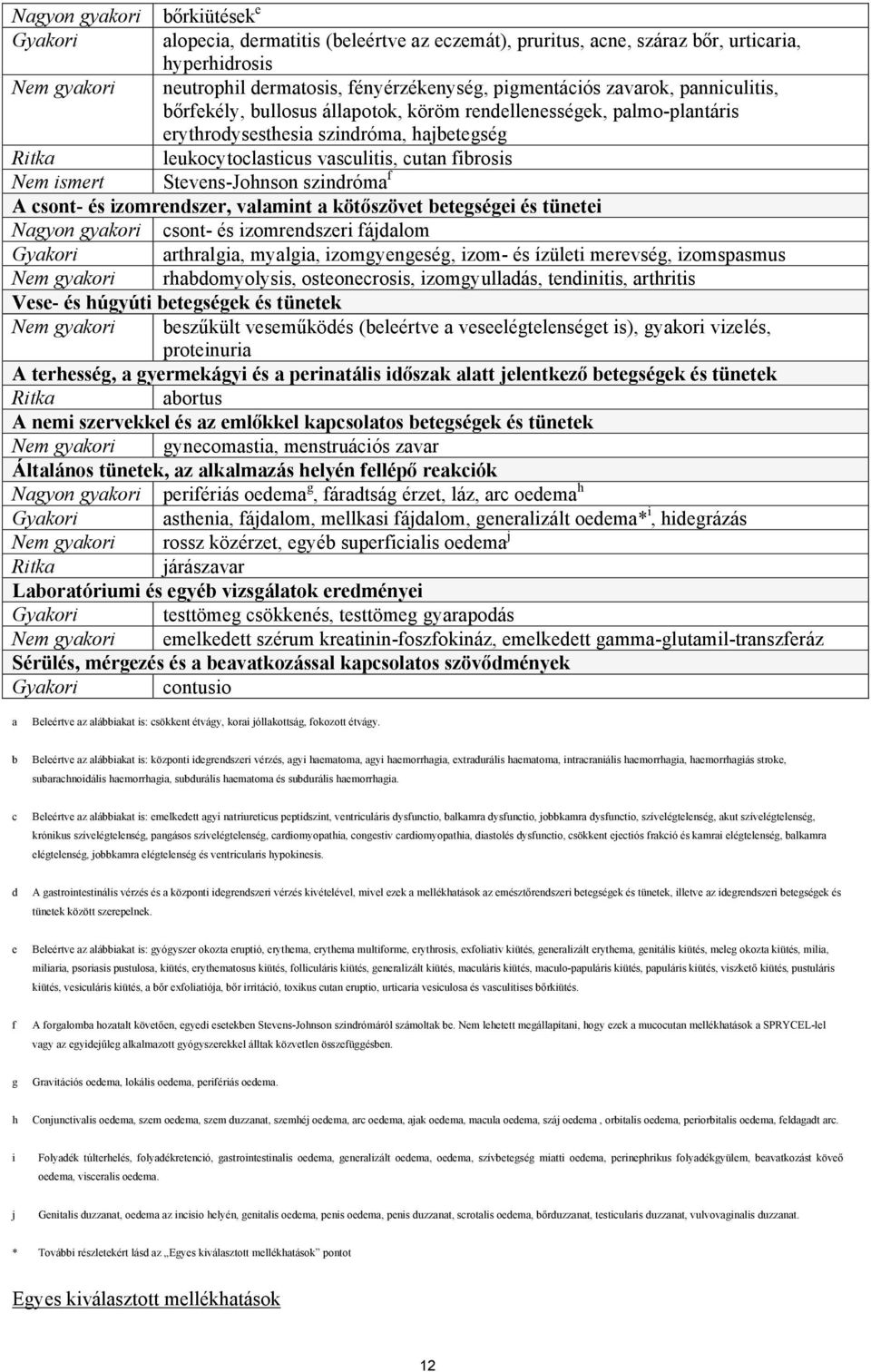 Stevens-Johnson szindróma f A csont- és izomrendszer, valamint a kötőszövet betegségei és tünetei Nagyon gyakori csont- és izomrendszeri fájdalom Gyakori arthralgia, myalgia, izomgyengeség, izom- és
