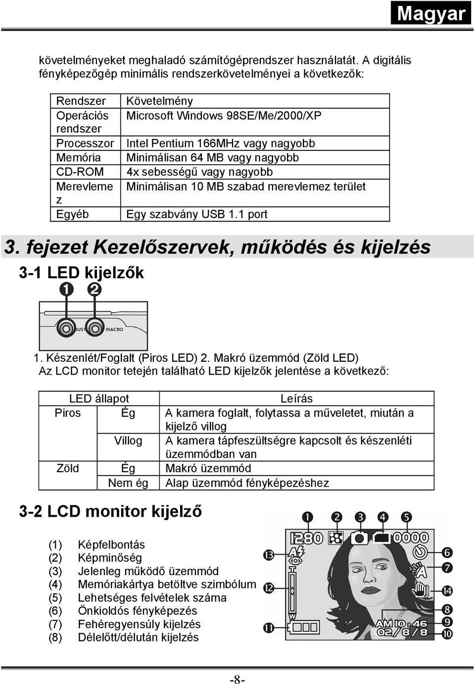 Pentium 166MHz vagy nagyobb Minimálisan 64 MB vagy nagyobb 4x sebességű vagy nagyobb Minimálisan 10 MB szabad merevlemez terület Egy szabvány USB 1.1 port 3.