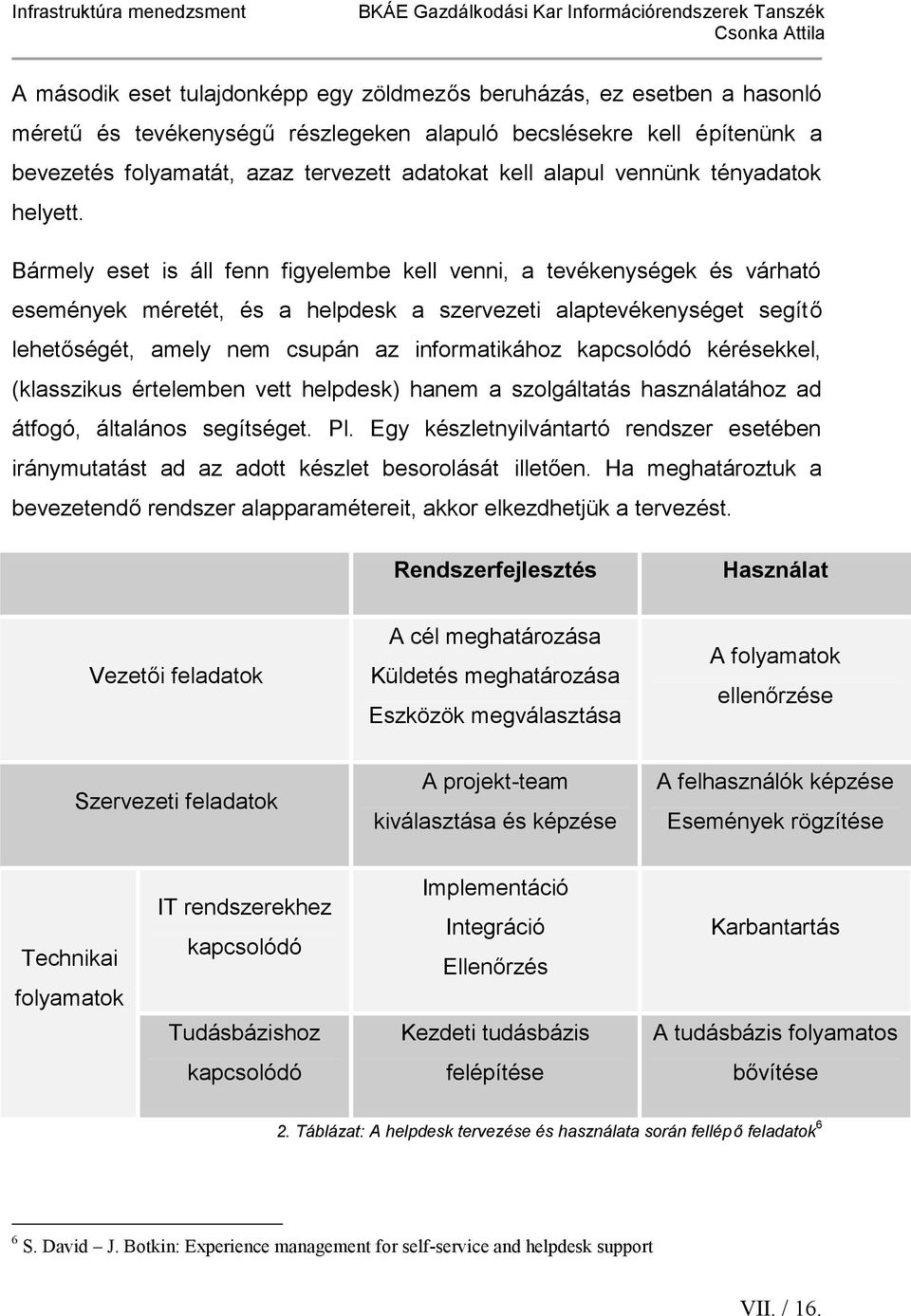 Bármely eset is áll fenn figyelembe kell venni, a tevékenységek és várható események méretét, és a helpdesk a szervezeti alaptevékenységet segítő lehetőségét, amely nem csupán az informatikához