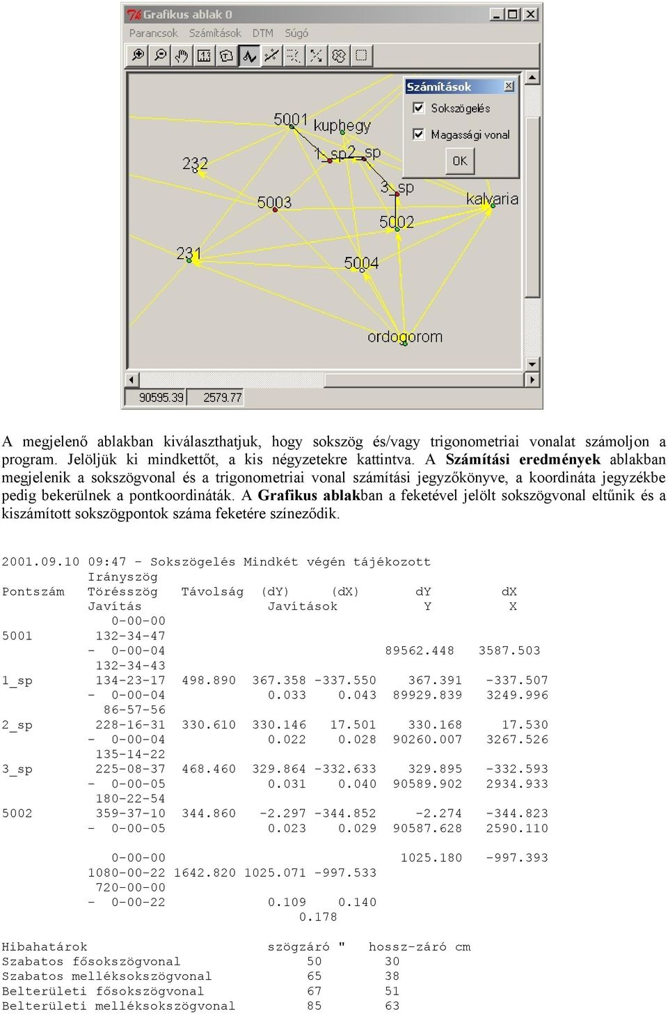 Grafikus ablakban a feketével jelölt sokszögvonal eltűnik és a kiszámított sokszögpontok száma feketére színeződik. 21.9.