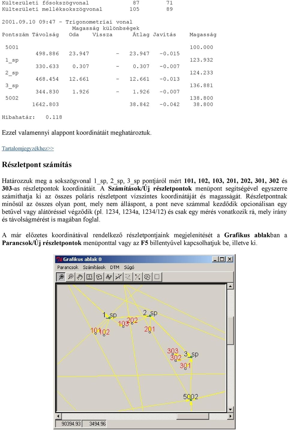 Részletpont számítás Határozzuk meg a sokszögvonal 1_sp, 2_sp, 3_sp pontjáról mért 11, 12, 13, 21, 22, 31, 32 és 33-as részletpontok koordinátáit.