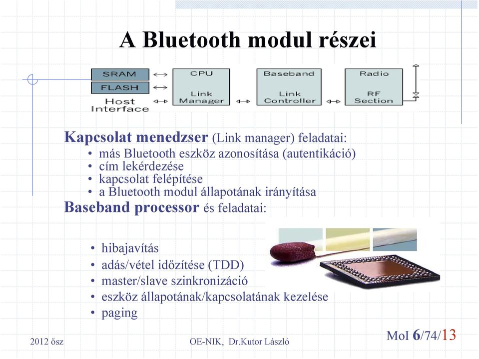 állapotának irányítása Baseband processor és feladatai: hibajavítás adás/vétel időzítése