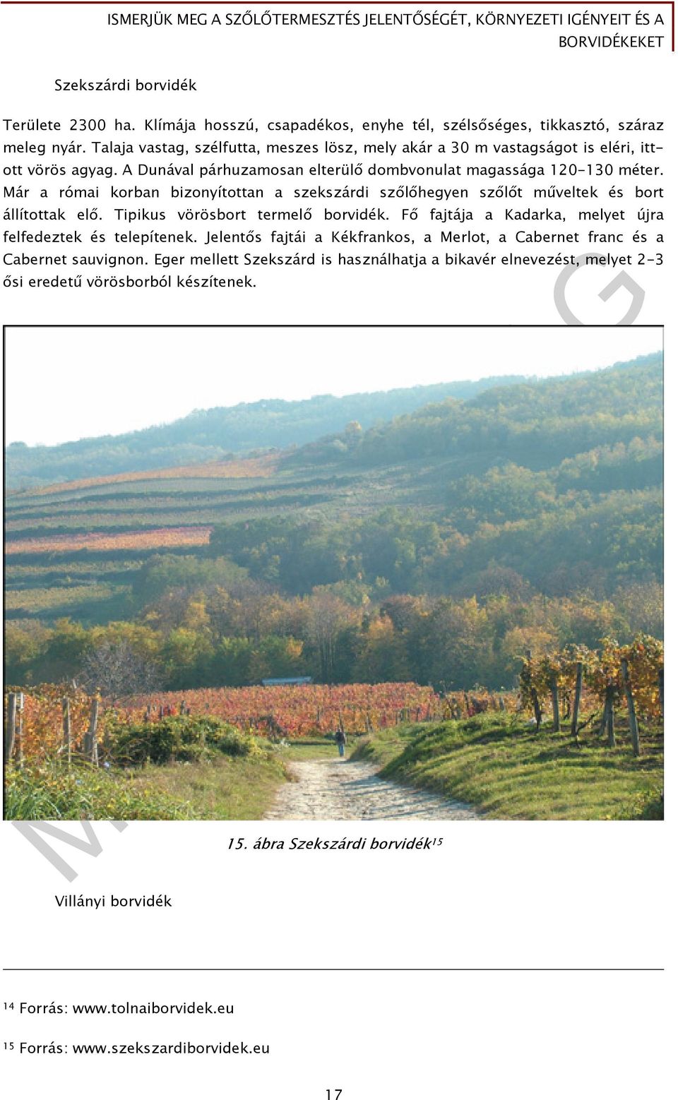 Már a római korban bizonyítottan a szekszárdi szőlőhegyen szőlőt műveltek és bort állítottak elő. Tipikus vörösbort termelő borvidék. Fő fajtája a Kadarka, melyet újra felfedeztek és telepítenek.