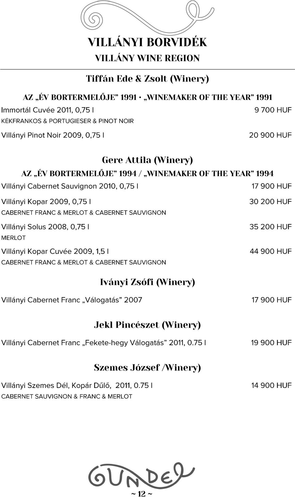 (Winery) AZ ÉV BORTERMELŐJE 1994 / WINEMAKER OF THE YEAR 1994