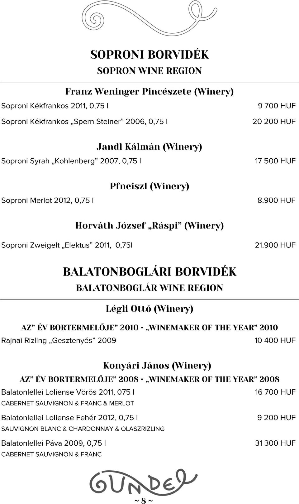 BALATONBOGLÁR WINE REGION Légli Ottó (Winery) AZ ÉV BORTERMELŐJE 2010 WINEMAKER OF