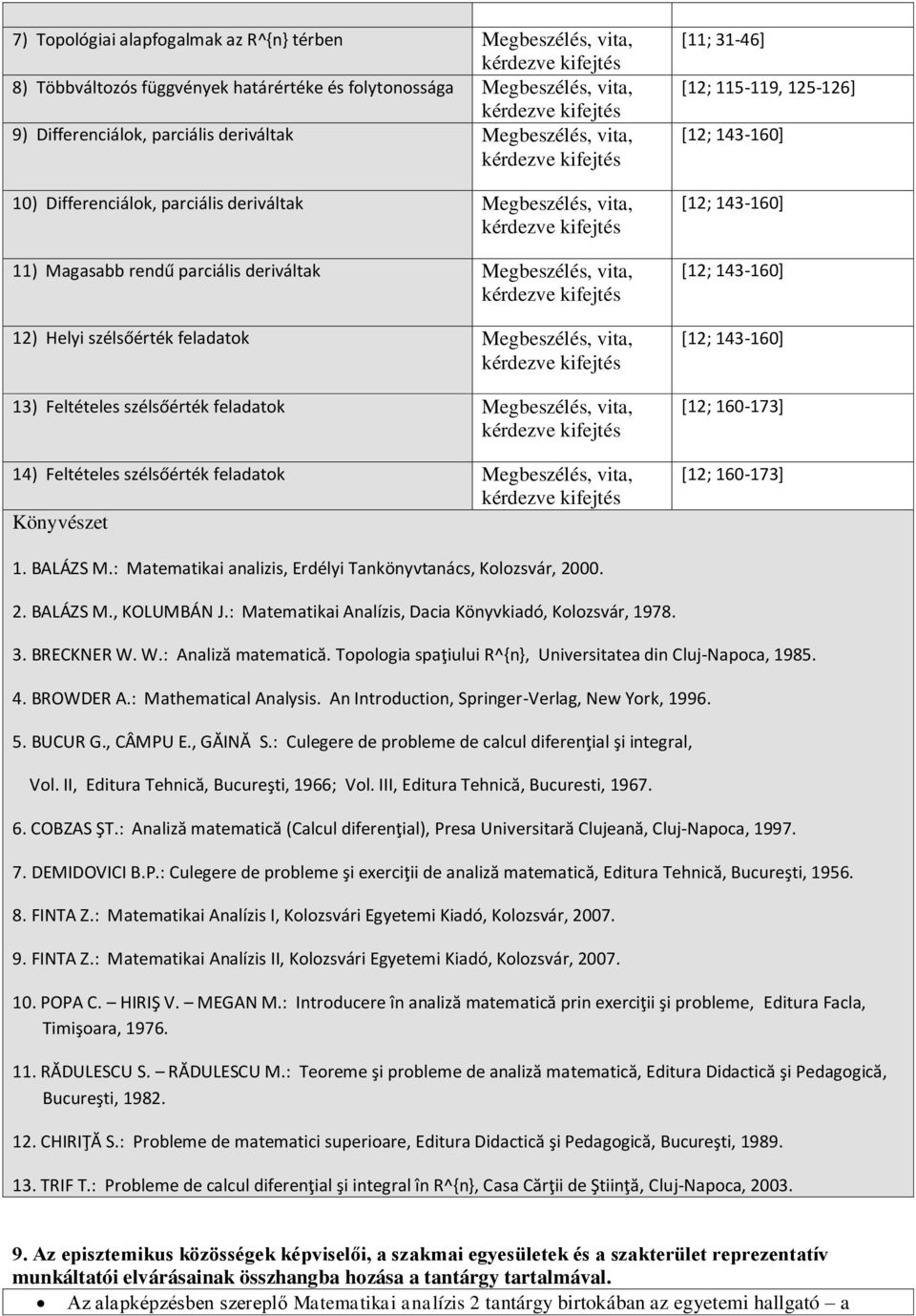 feladatok Megbeszélés, vita, 14) Feltételes szélsőérték feladatok Megbeszélés, vita, Könyvészet [11; 31-46] [12; 115-119, 125-126] [12; 160-173] [12; 160-173] 1. BALÁZS M.