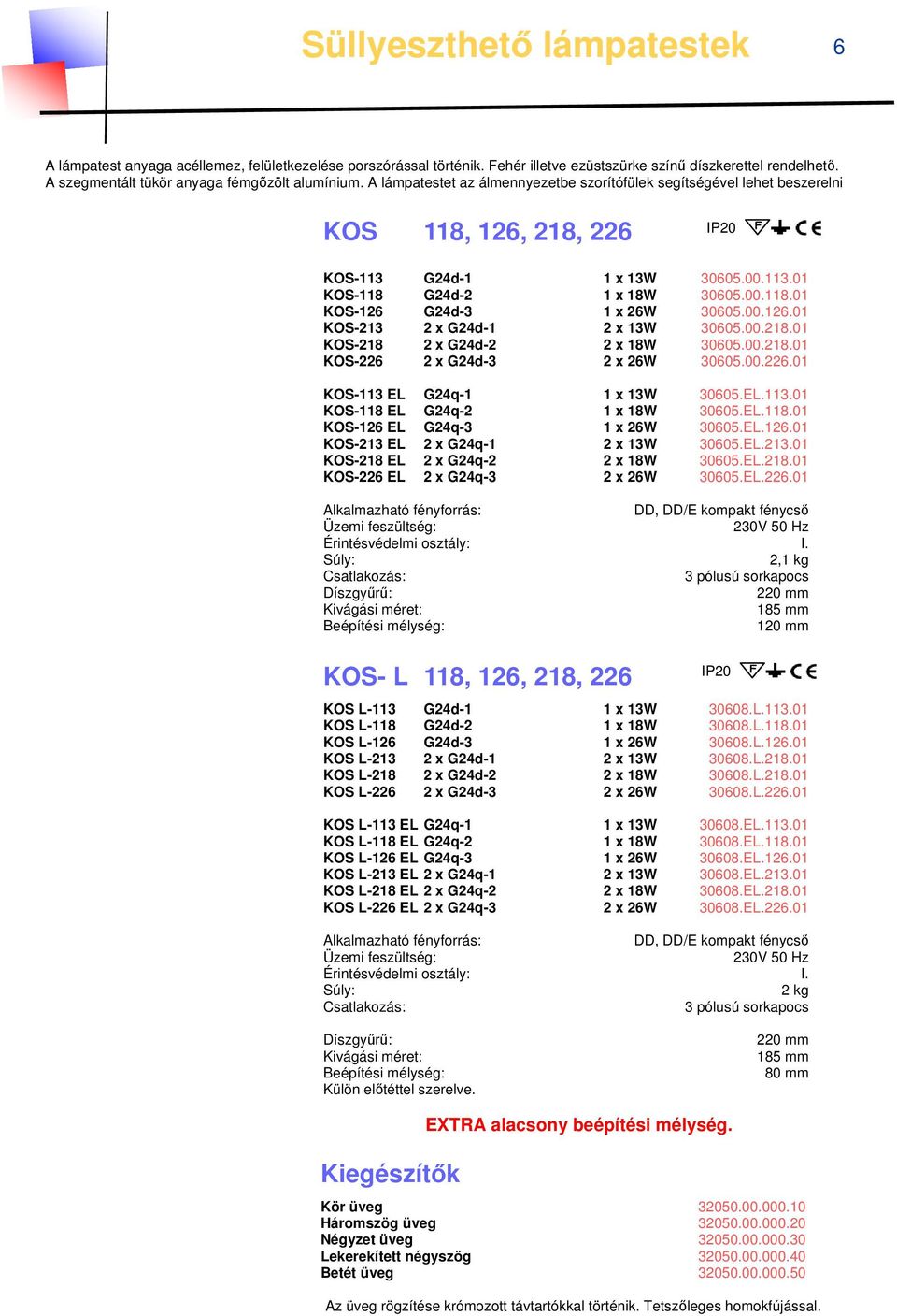 00.118.01 KOS-126 G24d-3 1 x 26W 30605.00.126.01 KOS-213 2 x G24d-1 2 x 13W 30605.00.218.01 KOS-218 2 x G24d-2 2 x 18W 30605.00.218.01 KOS-226 2 x G24d-3 2 x 26W 30605.00.226.01 KOS-113 EL G24q-1 1 x 13W 30605.