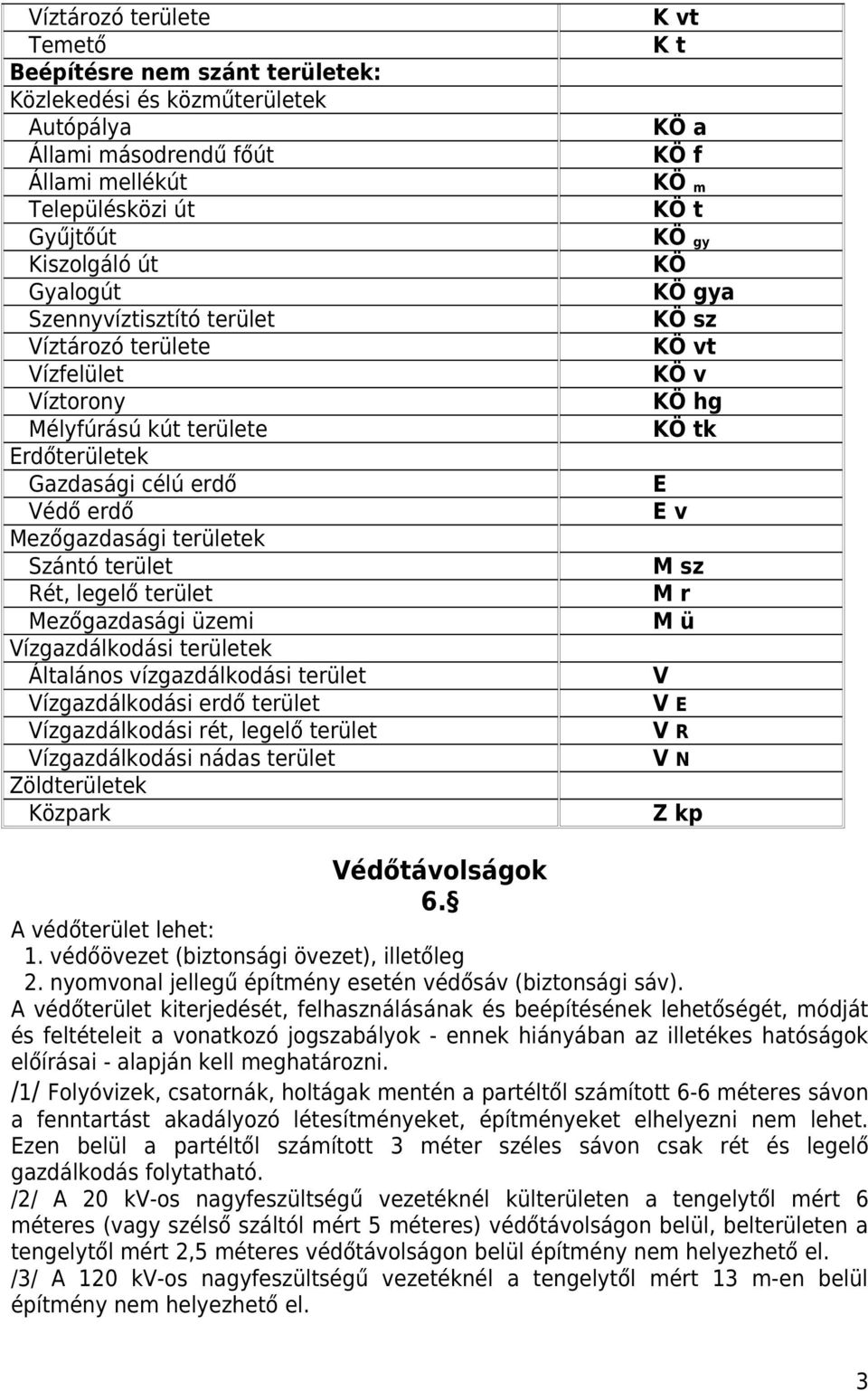 Mezőgazdasági üzemi Vízgazdálkodási területek Általános vízgazdálkodási terület Vízgazdálkodási erdő terület Vízgazdálkodási rét, legelő terület Vízgazdálkodási nádas terület Zöldterületek Közpark K
