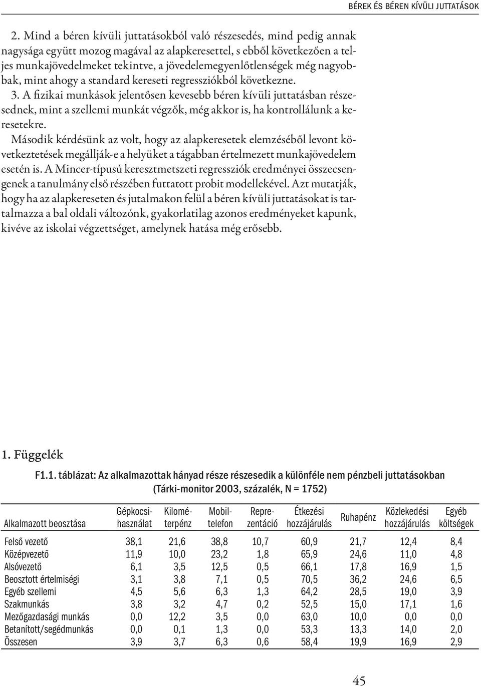 A fizikai munkások jelentősen kevesebb béren kívüli juttatásban részesednek, mint a szellemi munkát végzők, még akkor is, ha kontrollálunk a keresetekre.