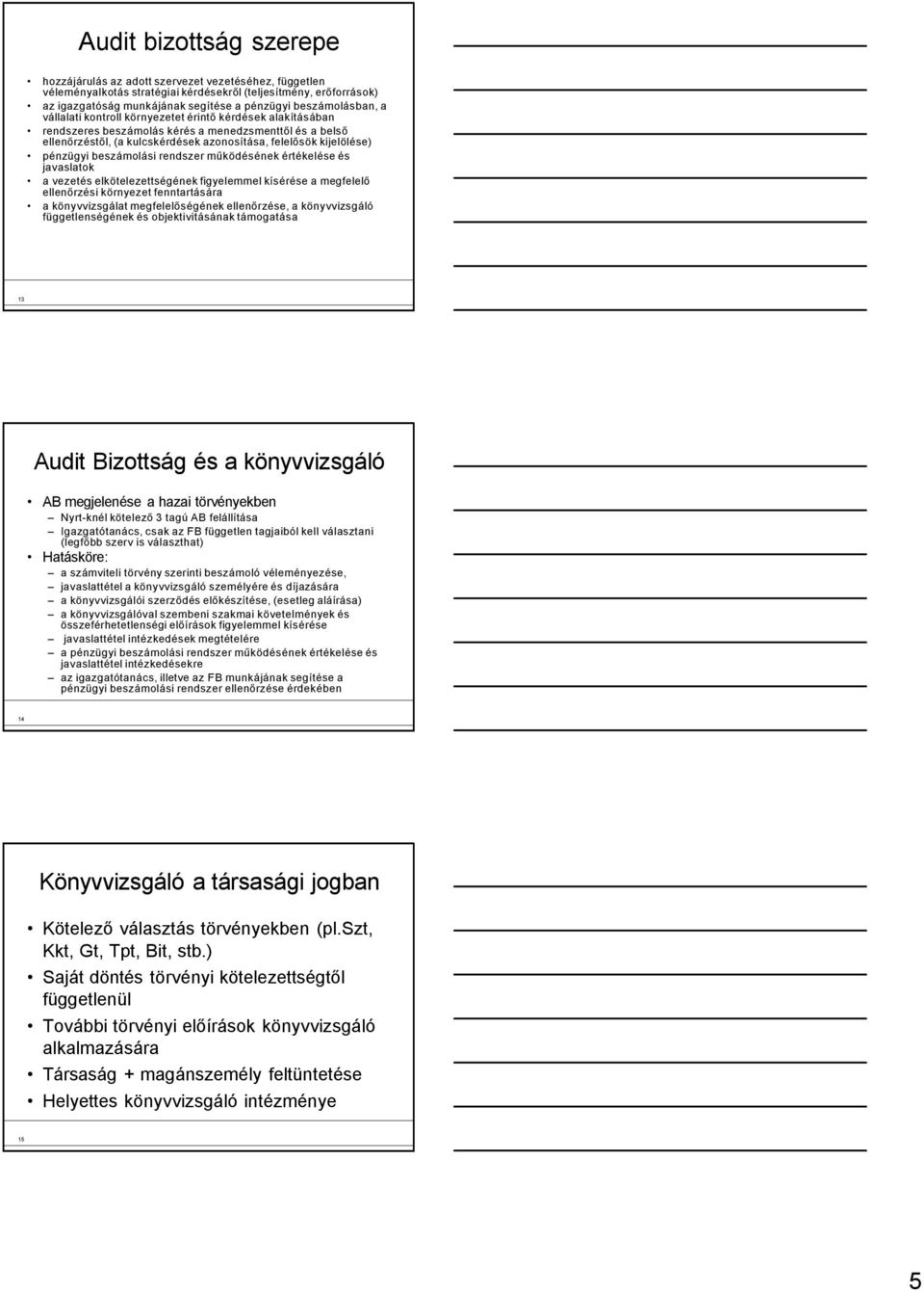 pénzügyi beszámolási rendszer működésének értékelése és javaslatok a vezetés elkötelezettségének figyelemmel kísérése a megfelelő ellenőrzési környezet fenntartására a könyvvizsgálat megfelelőségének