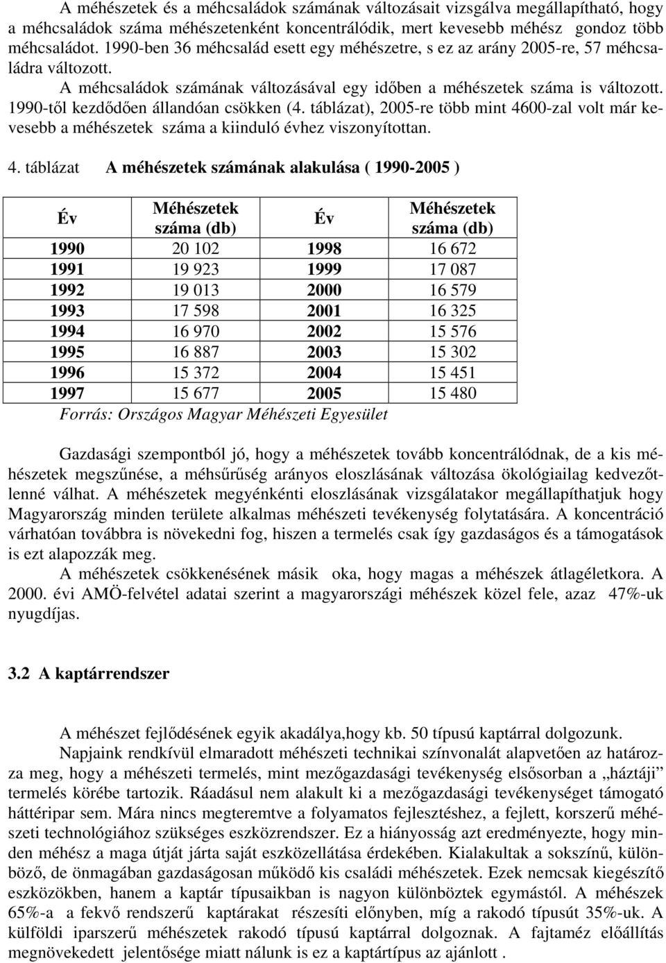 1990-tıl kezdıdıen állandóan csökken (4. táblázat), 2005-re több mint 46