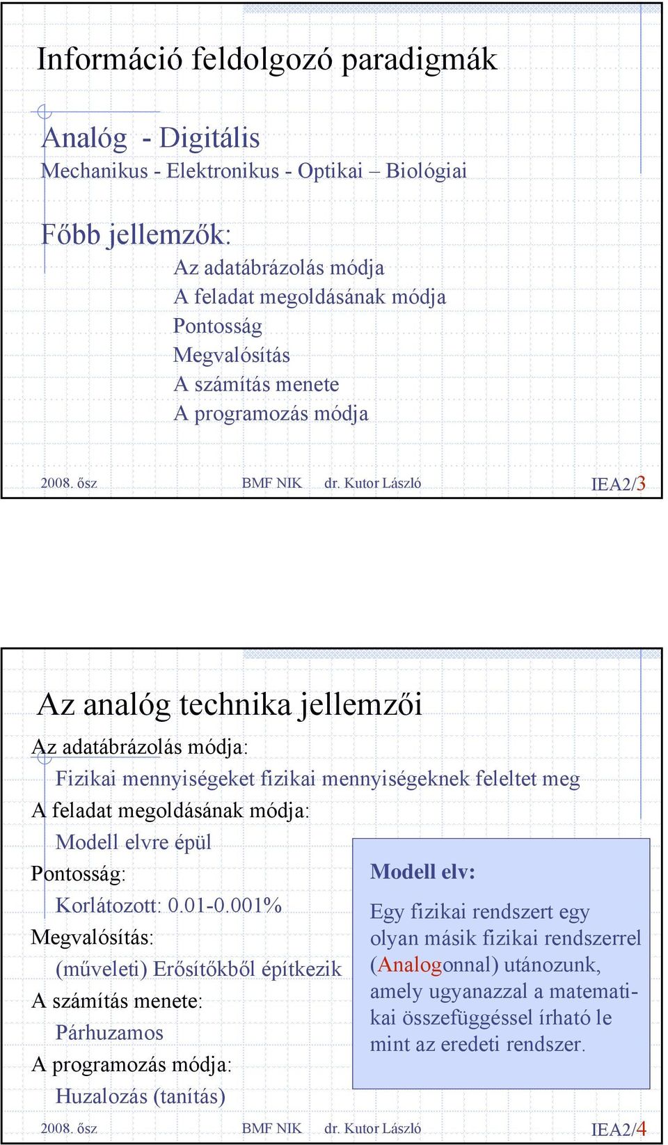 megoldásának módja: Modell elvre épül Pontosság: Korlátozott: 0.01-0.