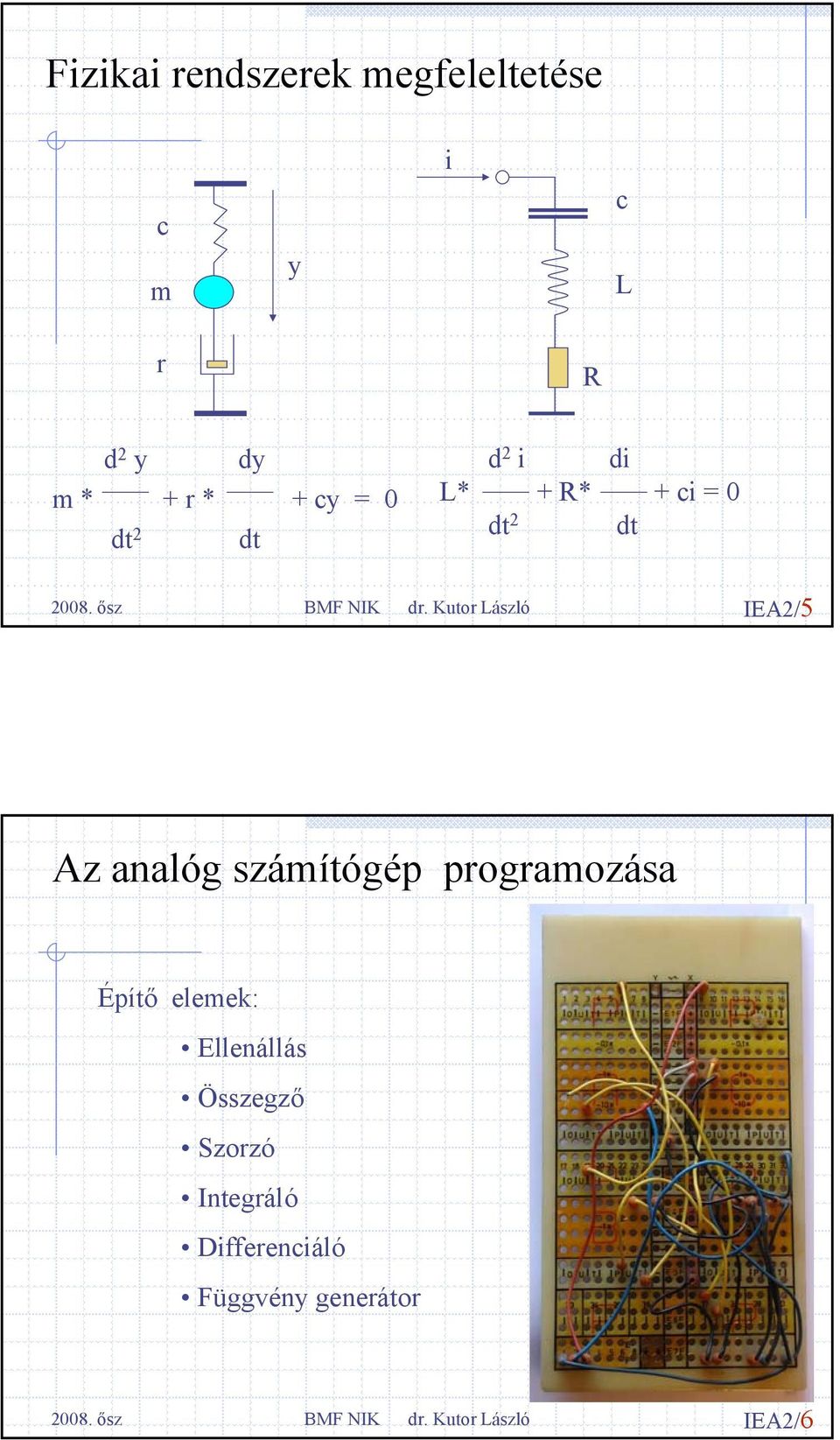 IEA2/5 Az analóg számítógép programozása Építő elemek: