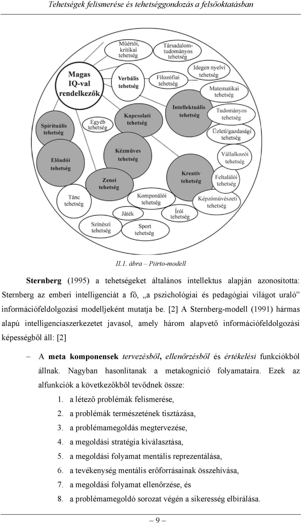 [2] A Sternberg-modell (1991) hármas alapú intelligenciaszerkezetet javasol, amely három alapvető információfeldolgozási képességből áll: [2] A meta komponensek tervezésből, ellenőrzésből és