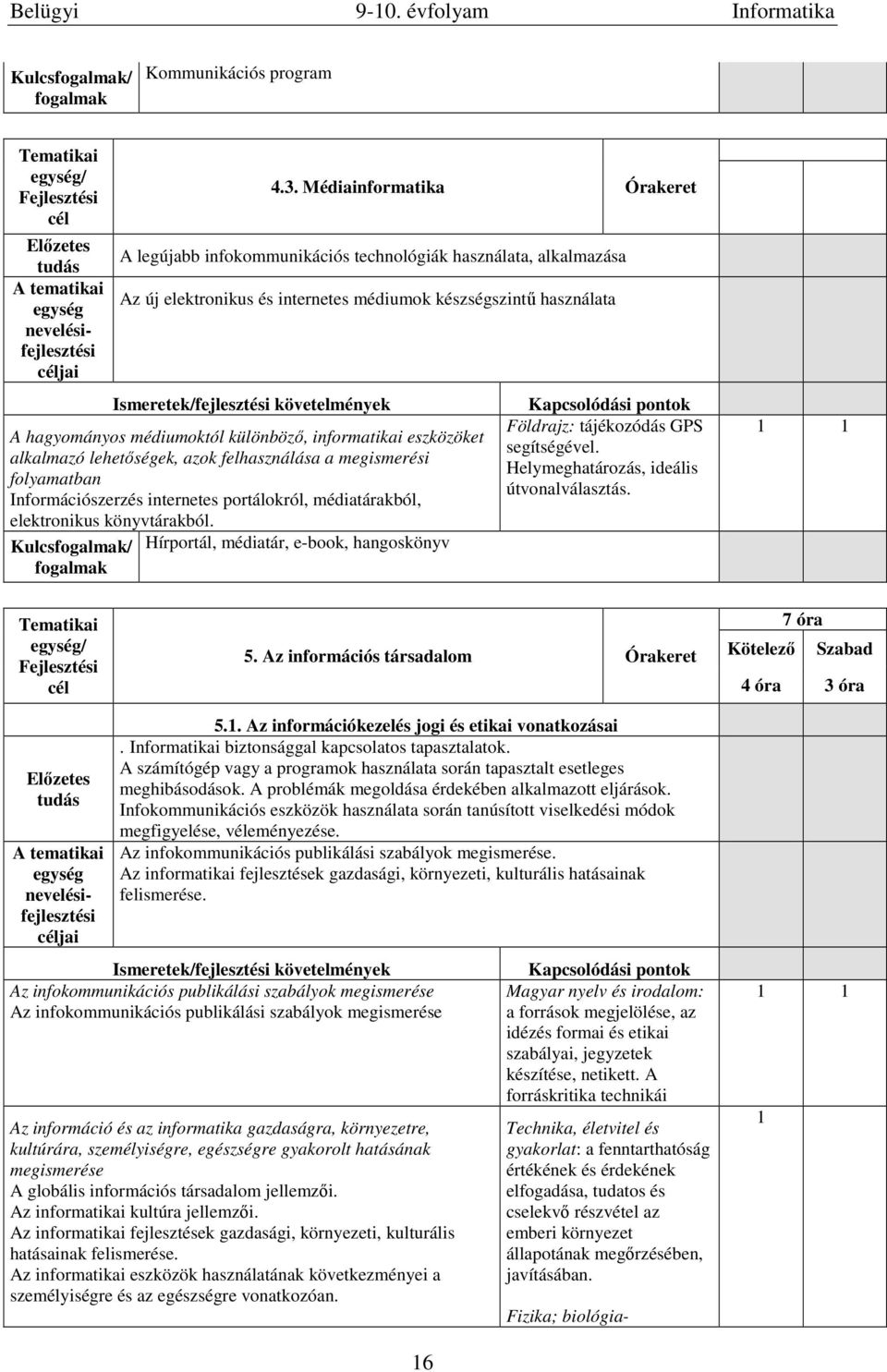 informatikai eszközöket alkalmazó lehetőségek, azok felhasználása a megismerési folyamatban Információszerzés internetes portálokról, médiatárakból, elektronikus könyvtárakból.