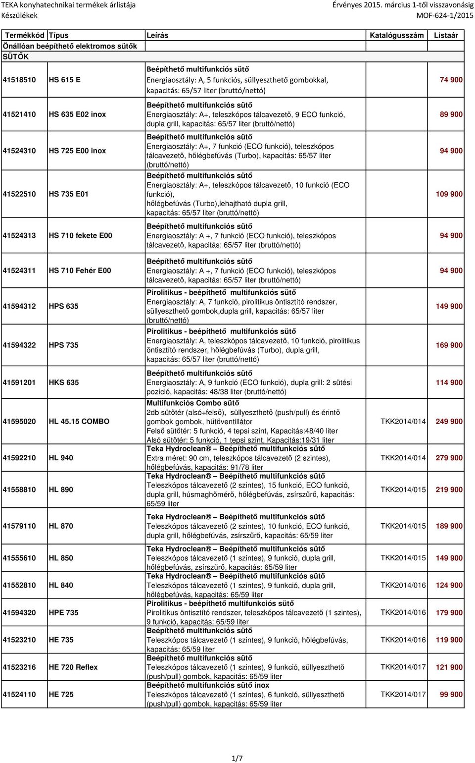 funkció (ECO funkció), teleszkópos tálcavezető, hőlégbefúvás (Turbo), kapacitás: 65/57 liter (bruttó/nettó) Energiaosztály: A+, teleszkópos tálcavezető, 10 funkció (ECO funkció), hőlégbefúvás