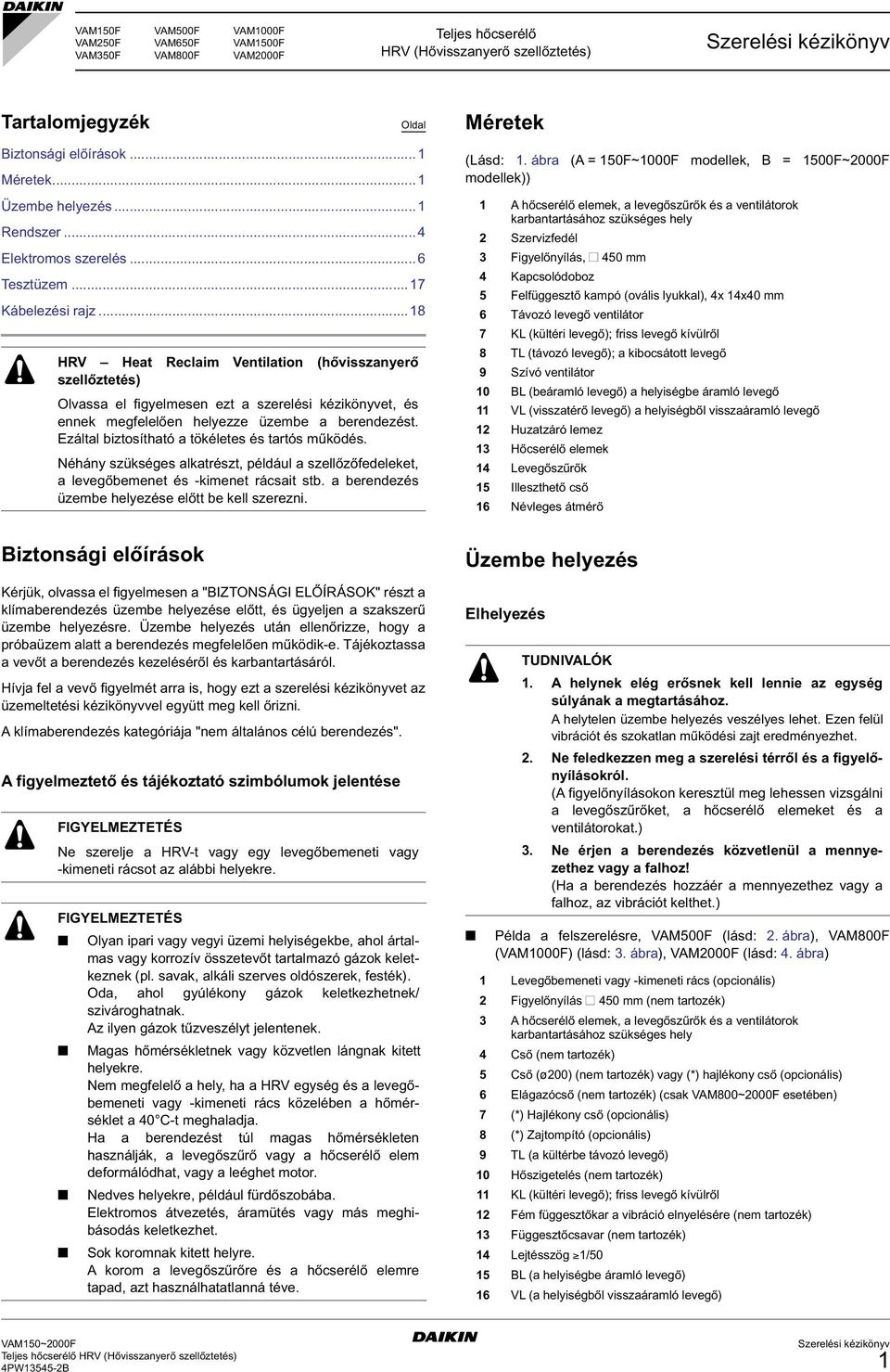 .. Heat Reclaim Ventilation (hővisszanyerő szellőztetés) Olvassa el figyelmesen ezt a szerelési kézikönyvet, és ennek megfelelően helyezze üzembe a berendezést.