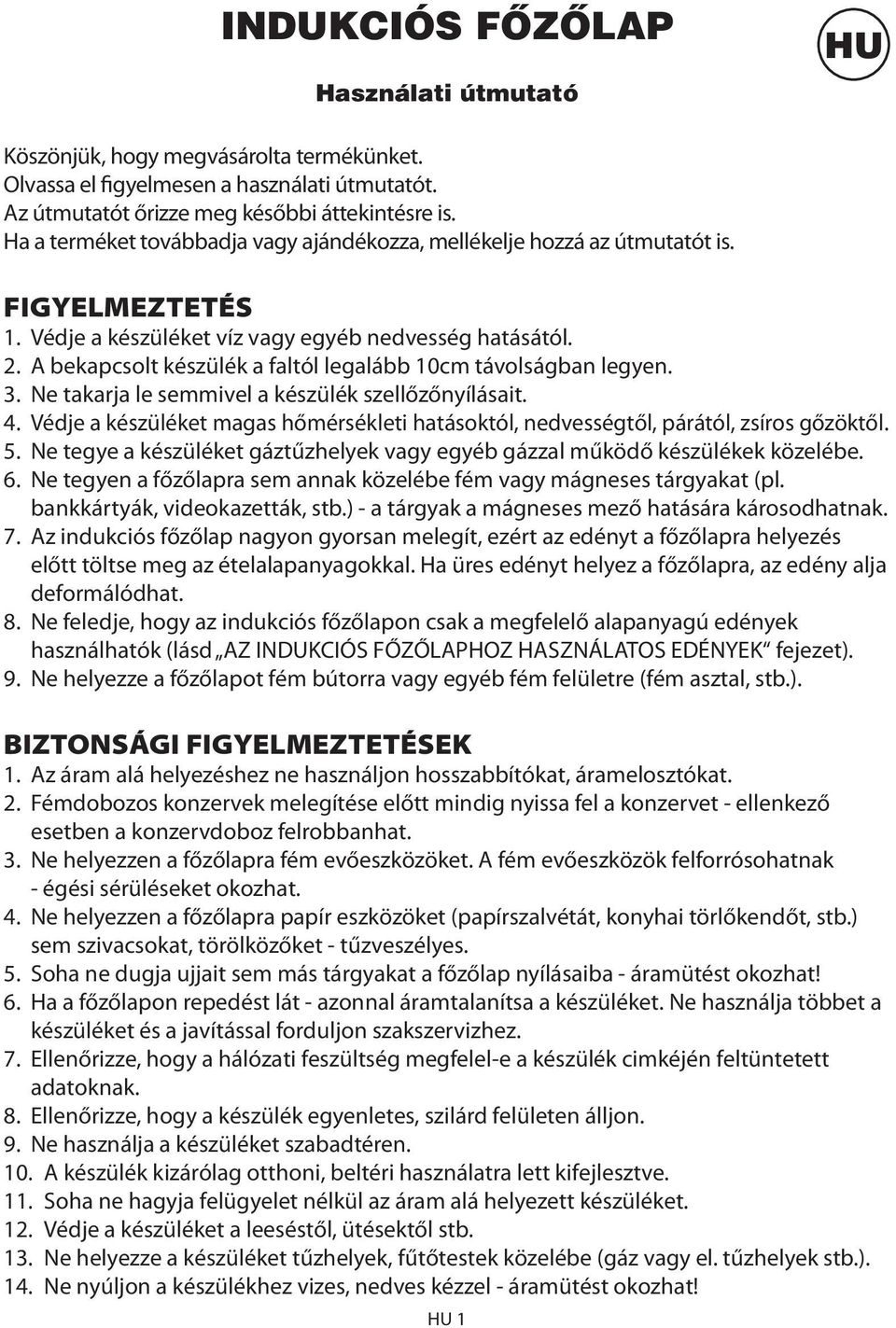INDUKCIÓS FŐZŐLAP. Használati útmutató - PDF Free Download