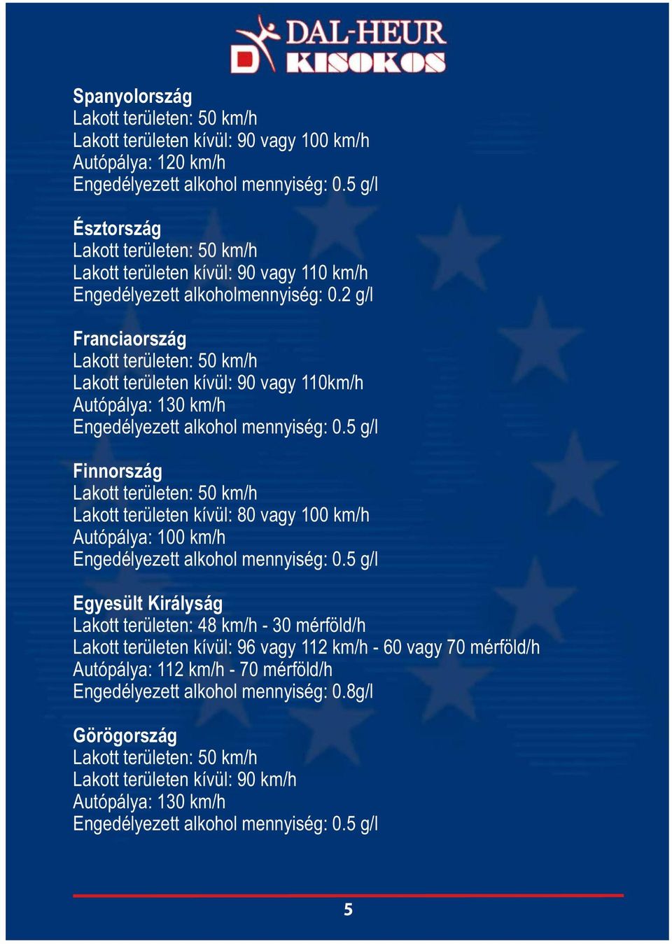 2 g/l Franciaország Lakott területen kívül: 90 vagy 110km/h Finnország Lakott területen kívül: 80 vagy 100 km/h Autópálya: 100