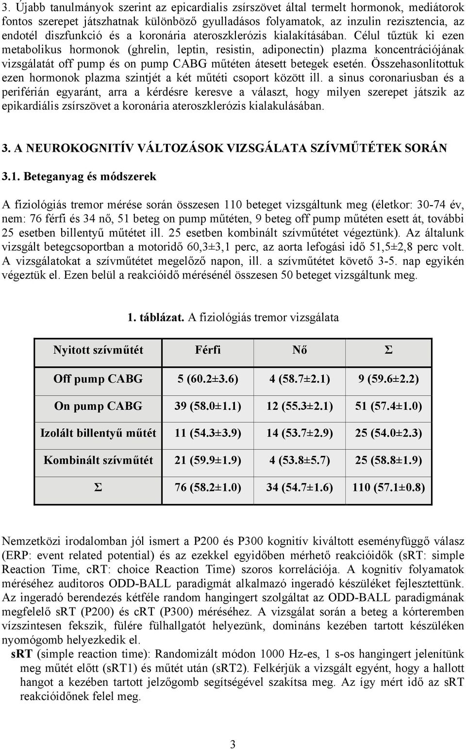 Célul tűztük ki ezen metabolikus hormonok (ghrelin, leptin, resistin, adiponectin) plazma koncentrációjának vizsgálatát off pump és on pump CABG műtéten átesett betegek esetén.