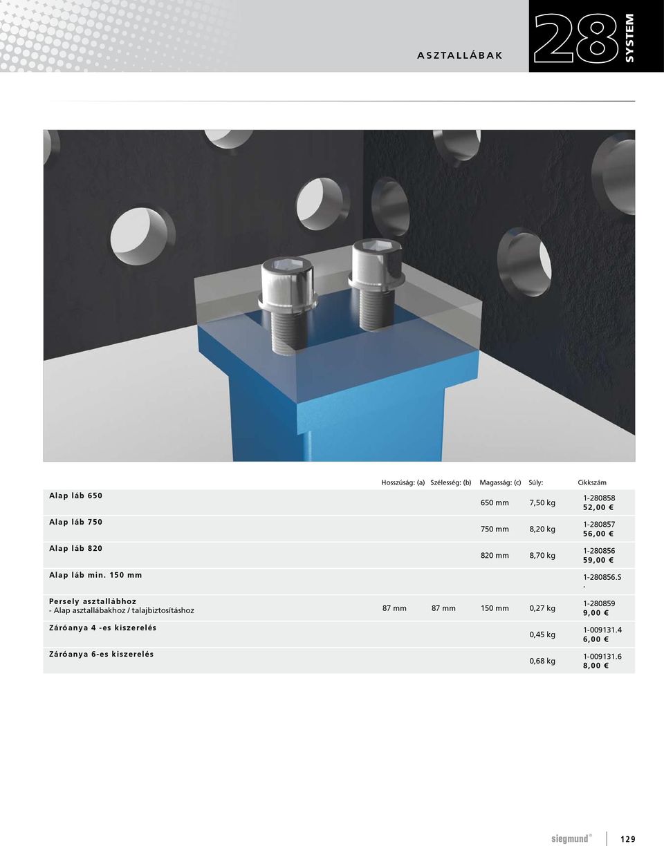 Persely asztallábhoz - Alap asztallábakhoz / talajbiztosításhoz 87 mm 87 mm 150 mm 0,27 kg Záróanya 4 -es