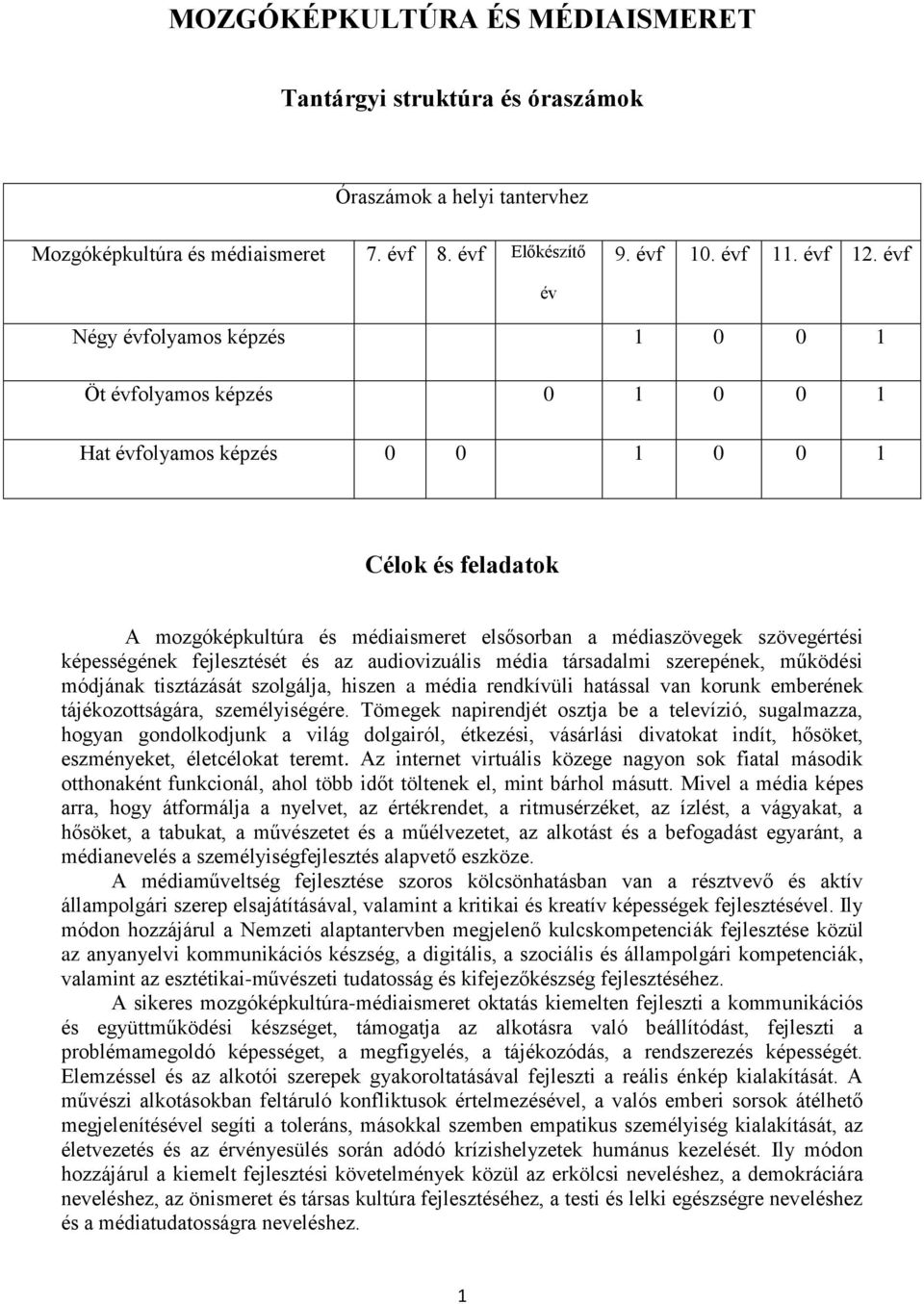 képességének fejlesztését és az audiovizuális média társadalmi szerepének, működési módjának tisztázását szolgálja, hiszen a média rendkívüli hatással van korunk emberének tájékozottságára,