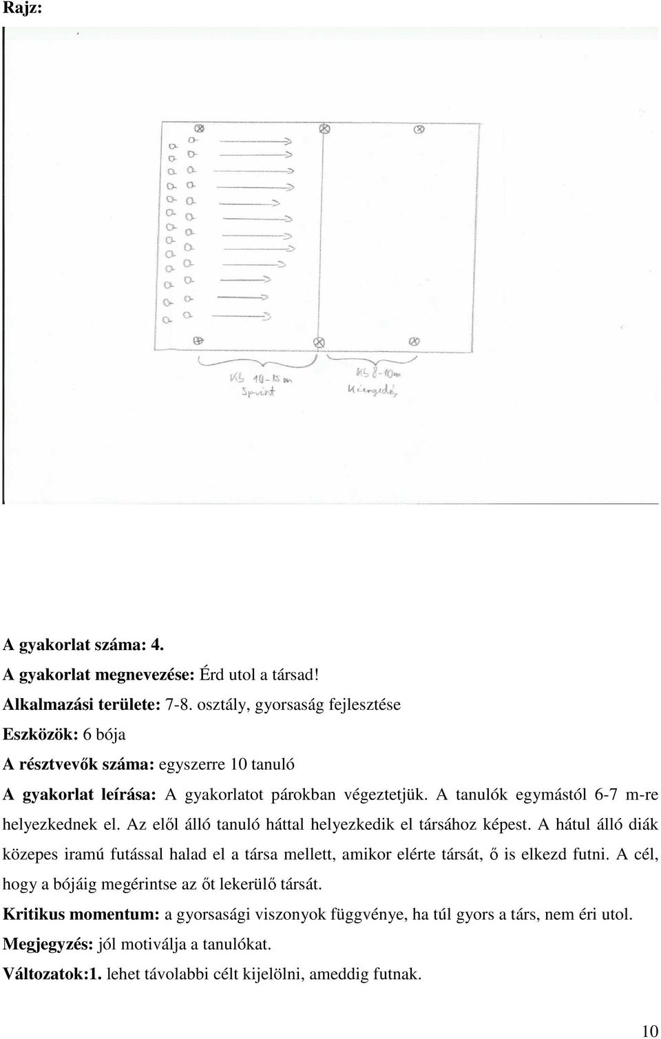 A tanulók egymástól 6-7 m-re helyezkednek el. Az elől álló tanuló háttal helyezkedik el társához képest.