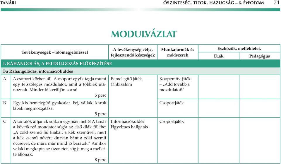 5 perc tanulók álljanak sorban egymás mellé!