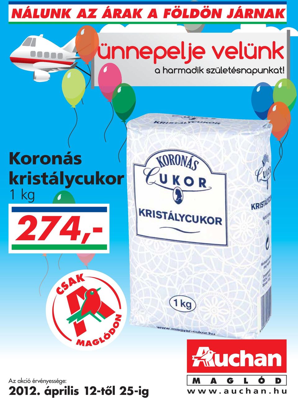 Koronás kristálycukor 1 kg 274,- Az