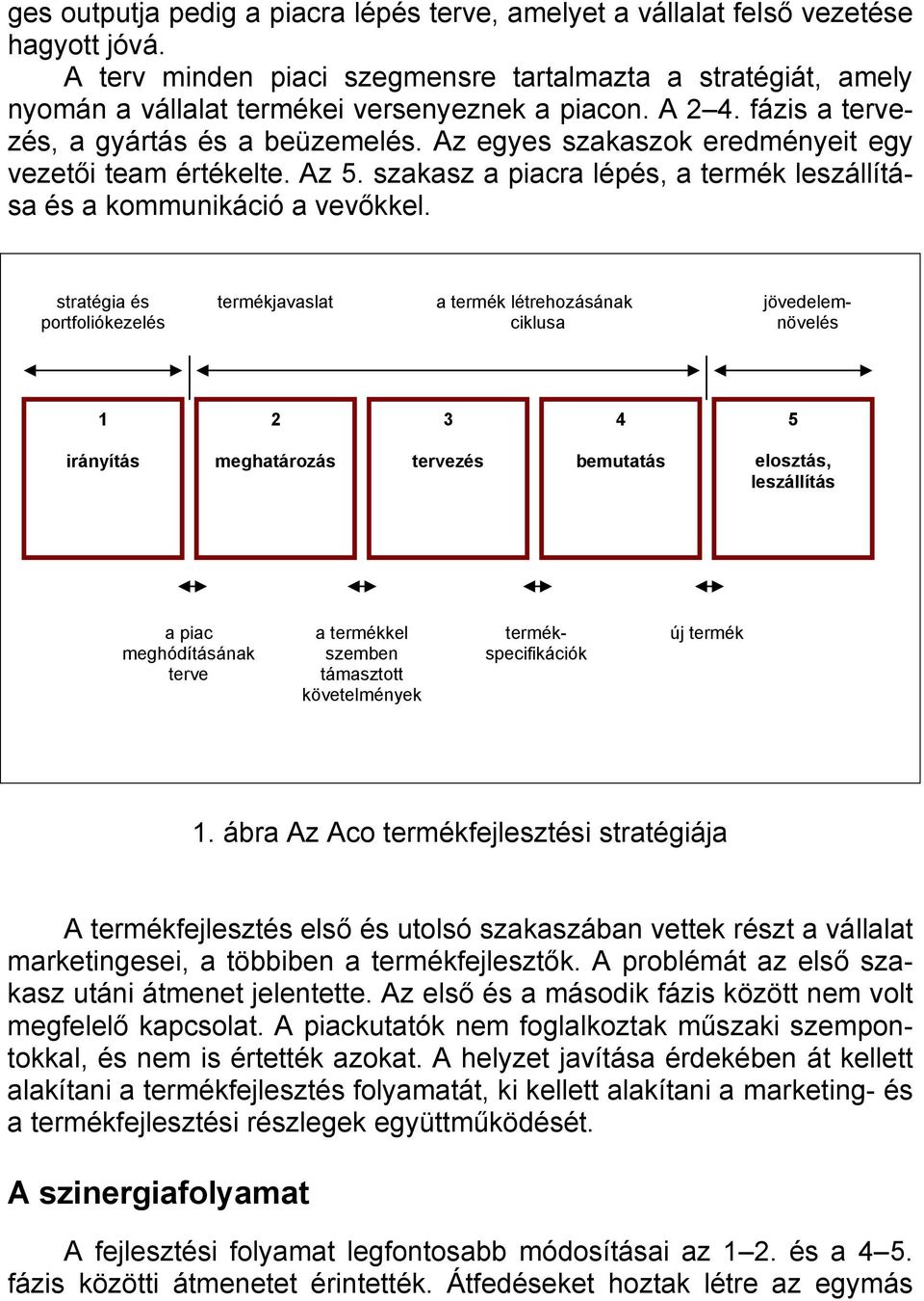 Az egyes szakaszok eredményeit egy vezetői team értékelte. Az 5. szakasz a piacra lépés, a termék leszállítása és a kommunikáció a vevőkkel.