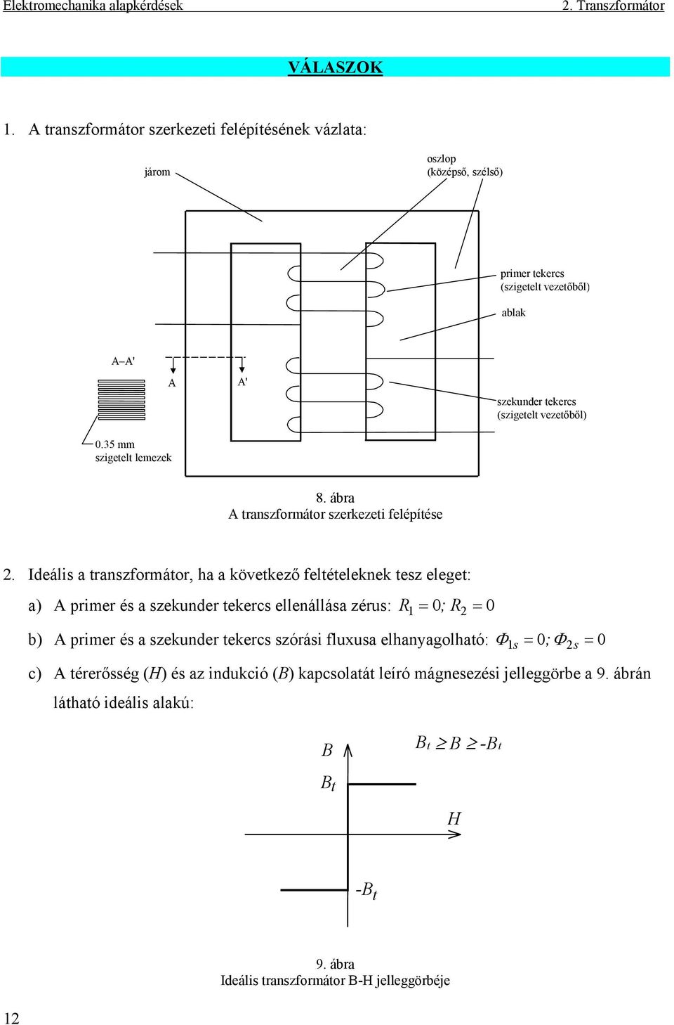 vezetőből) 0.35 mm szigetelt lemezek 8. ábra A transzformátor szerkezeti felépítése.