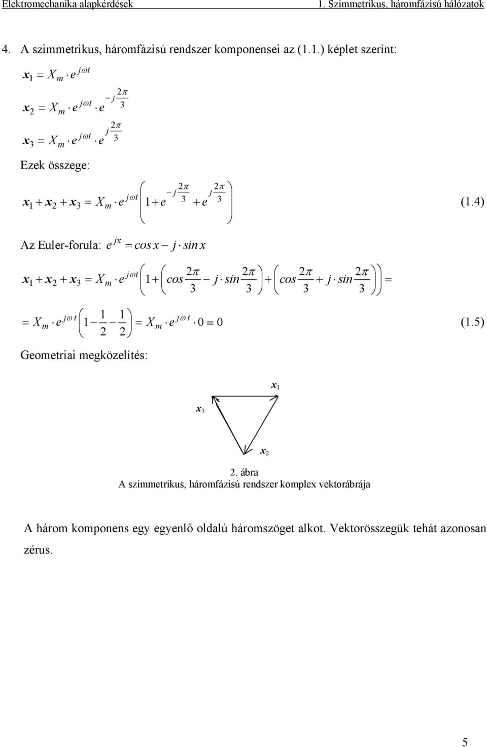 4) Az Euler-forula: = + + + = + + 1 3 1 π π π π ω sin j cos sin j cos e X t j m x x x 3 3 3 3 0 0 1 1 1 = = t j m t j m e X e X ω ω (1.