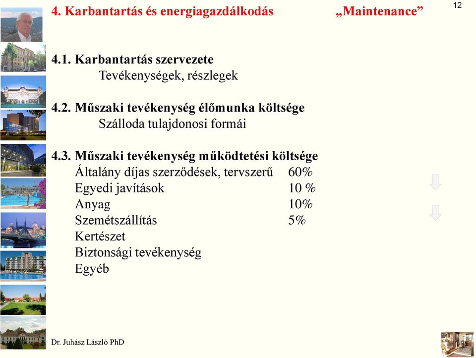 Műszaki tevékenység élőmunka költsége Szálloda tulajdonosi formái 4.3.