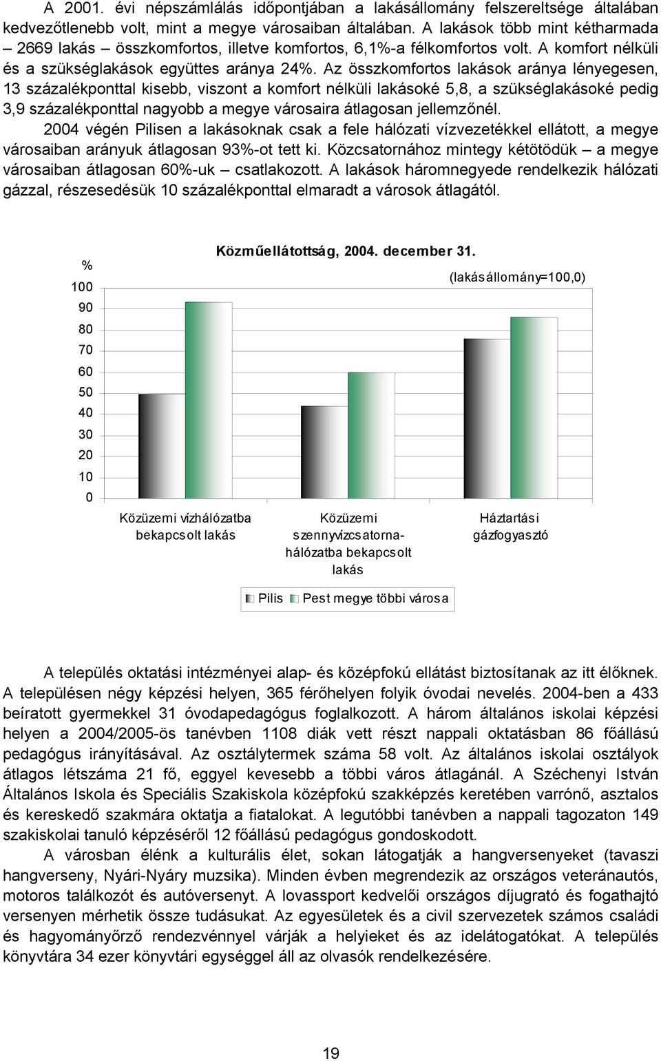 Az összkomfortos lakások aránya lényegesen, 13 százalékponttal kisebb, viszont a komfort nélküli lakásoké 5,8, a szükséglakásoké pedig 3,9 százalékponttal nagyobb a megye városaira átlagosan