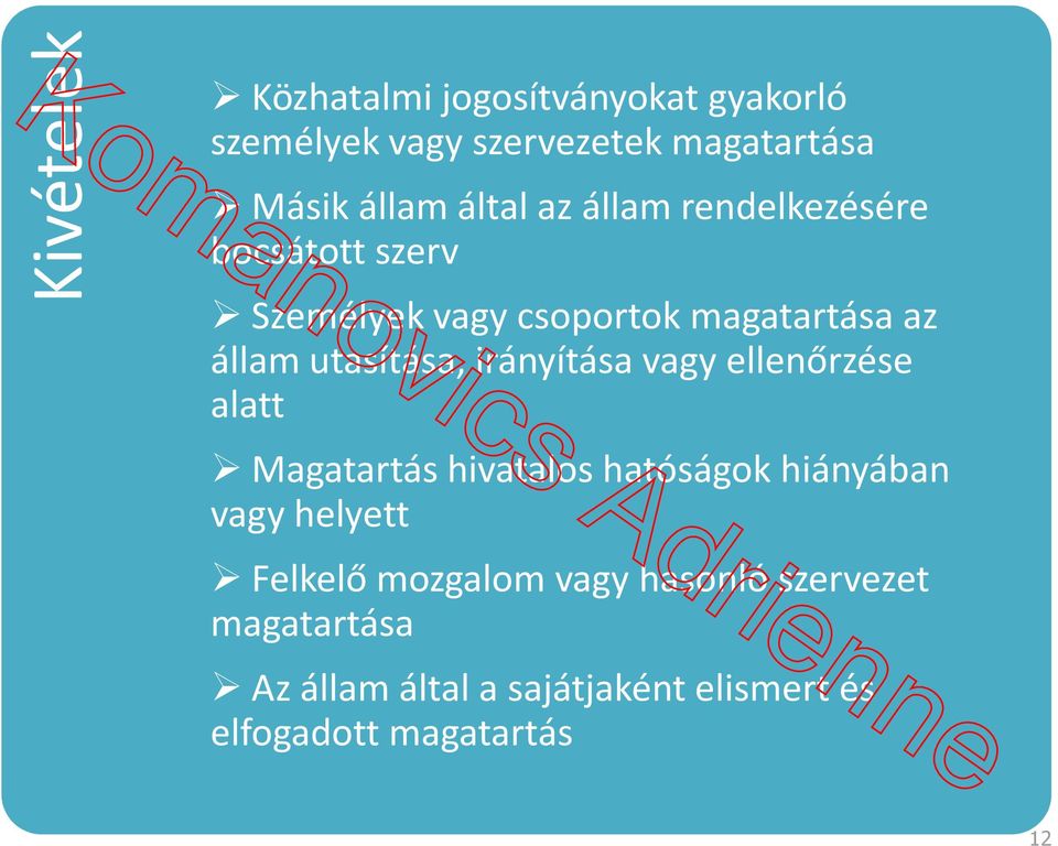 utasítása, irányítása vagy ellenőrzése alatt Magatartás hivatalos hatóságok hiányában vagy helyett