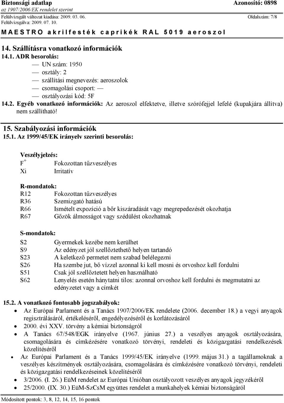 . Szabályozási információk 15