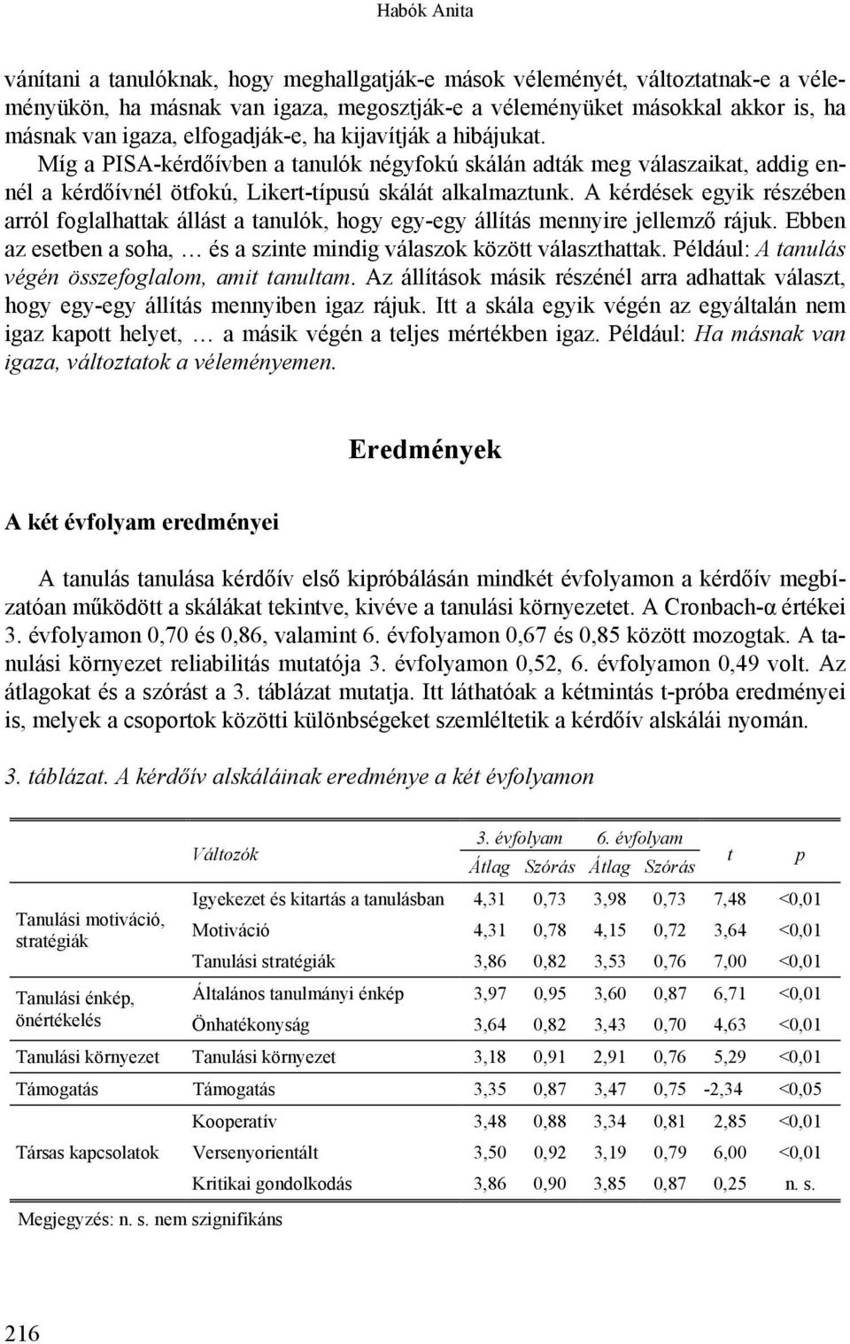 A kérdések egyik részében arról foglalhattak állást a tanulók, hogy egy-egy állítás mennyire jellemző rájuk. Ebben az esetben a soha, és a szinte mindig válaszok között választhattak.