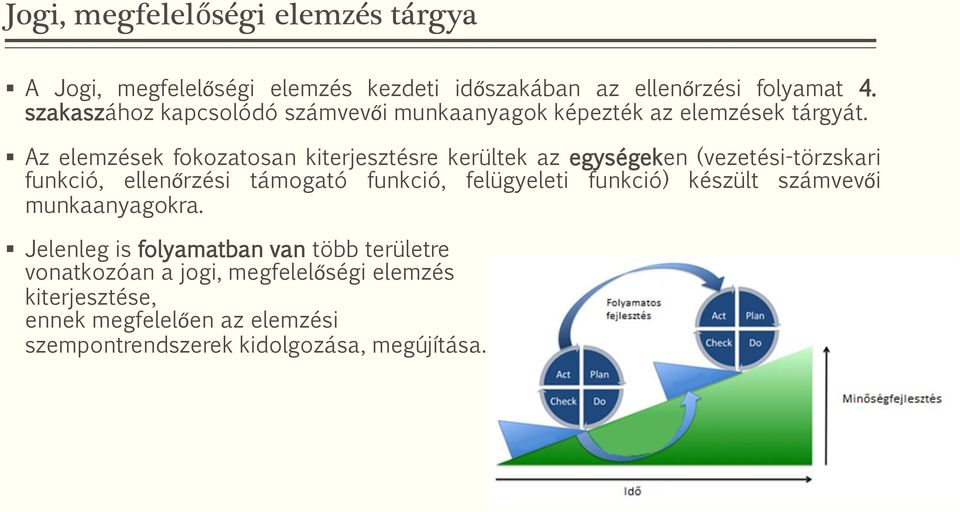 Az elemzések fokozatosan kiterjesztésre kerültek az egységeken (vezetési-törzskari funkció, ellenőrzési támogató funkció, felügyeleti