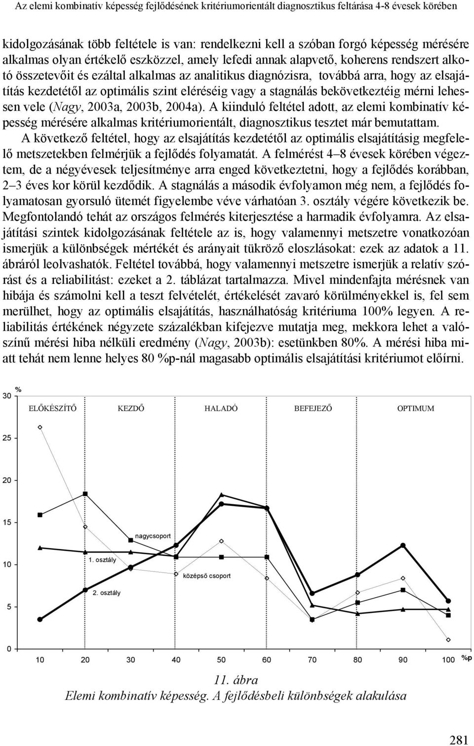 optimális szint eléréséig vagy a stagnálás bekövetkeztéig mérni lehessen vele (Nagy, 2003a, 2003b, 2004a).