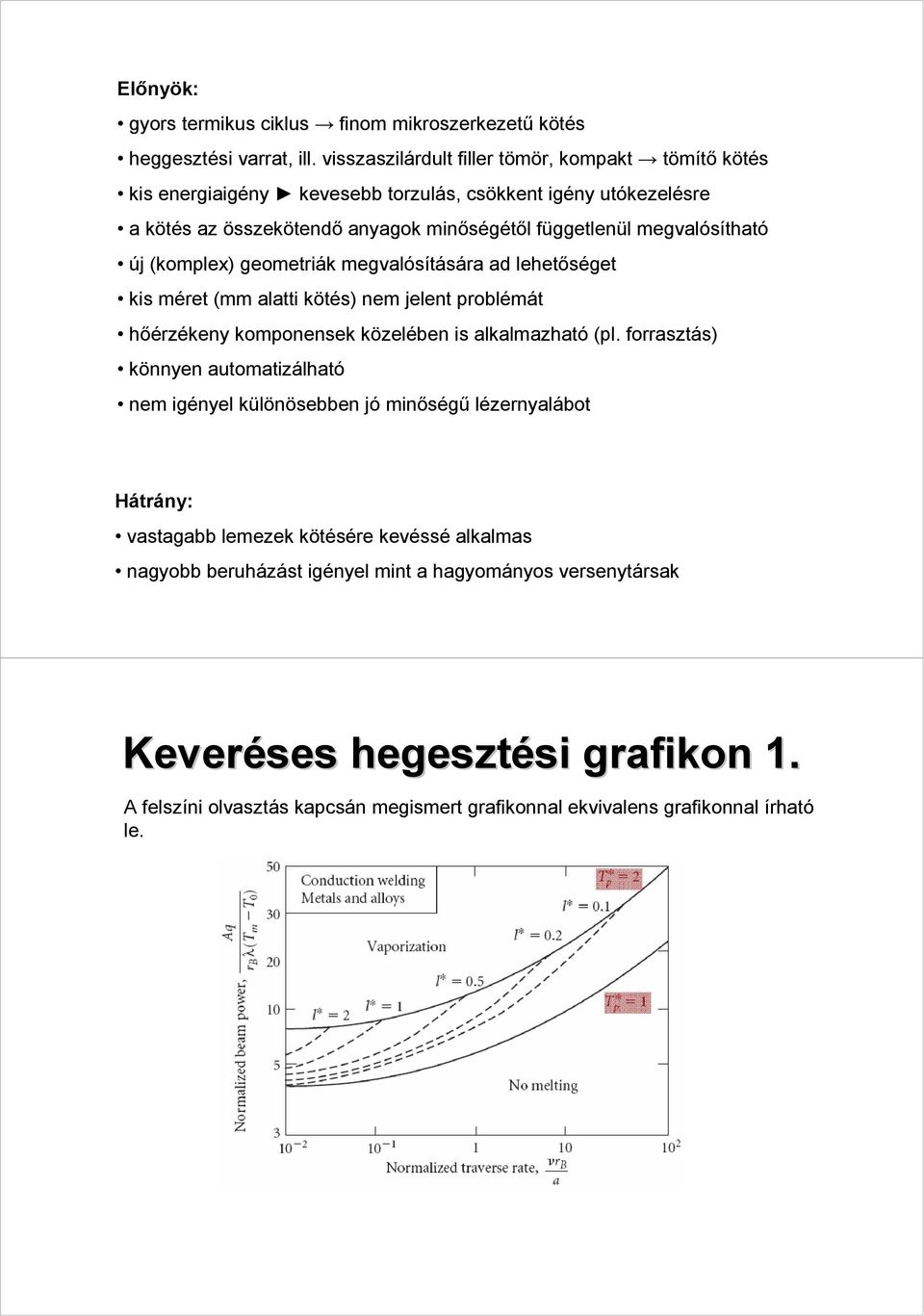 új (komplex) geometriák megvalósítására ad lehetőséget kis méret (mm alatti kötés) nem jelent problémát hőérzékeny komponensek közelében is alkalmazható (pl.