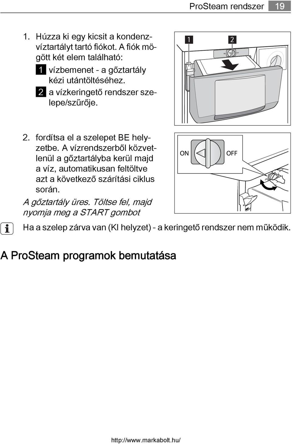 1 2 ON OFF 2. fordítsa el a szelepet BE helyzetbe.