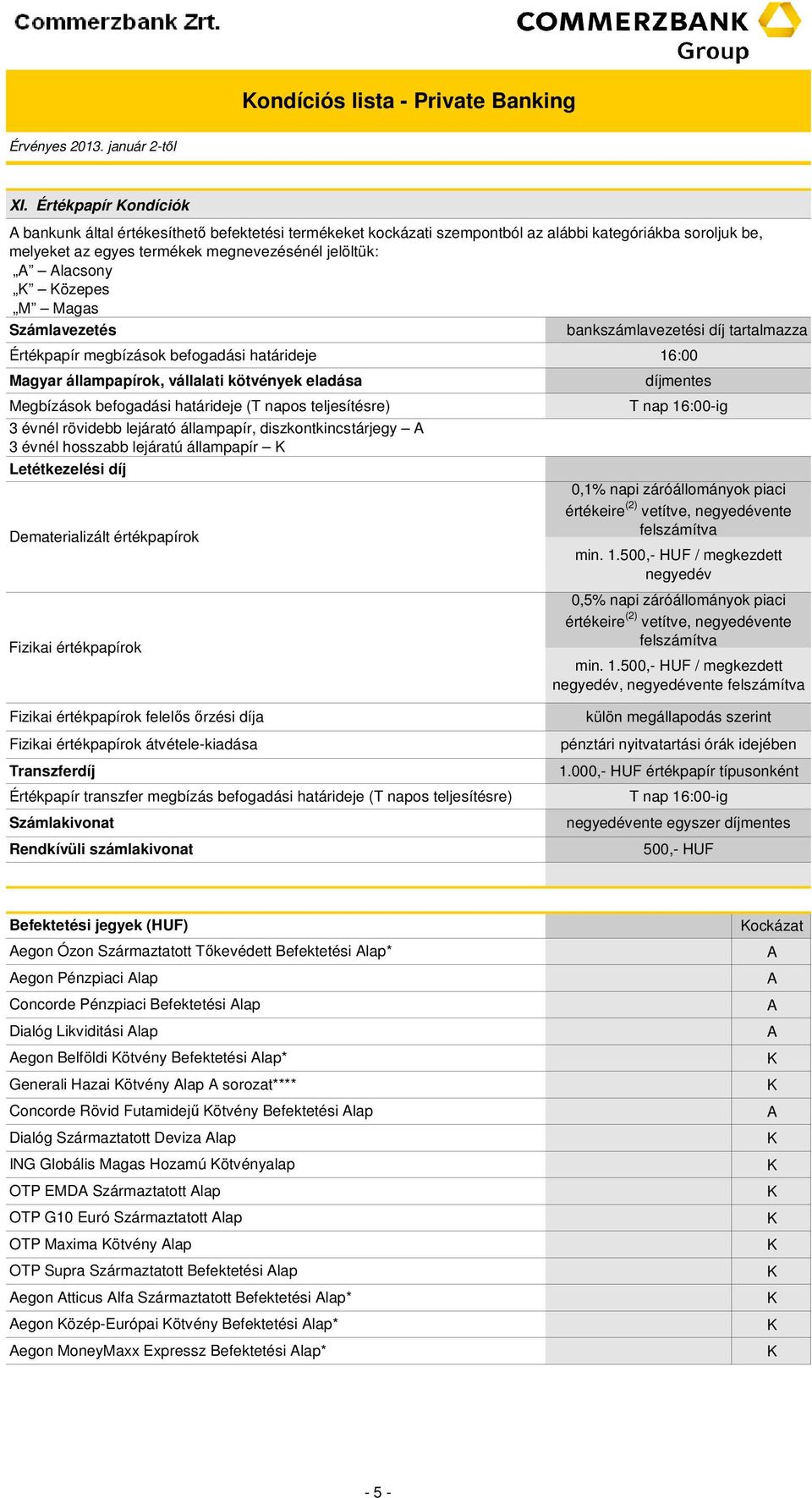 agas Számlavezetés bankszámlavezetési díj tartalmazza Értékpapír megbízások befogadási határideje agyar állampapírok, vállalati kötvények eladása egbízások befogadási határideje (T napos