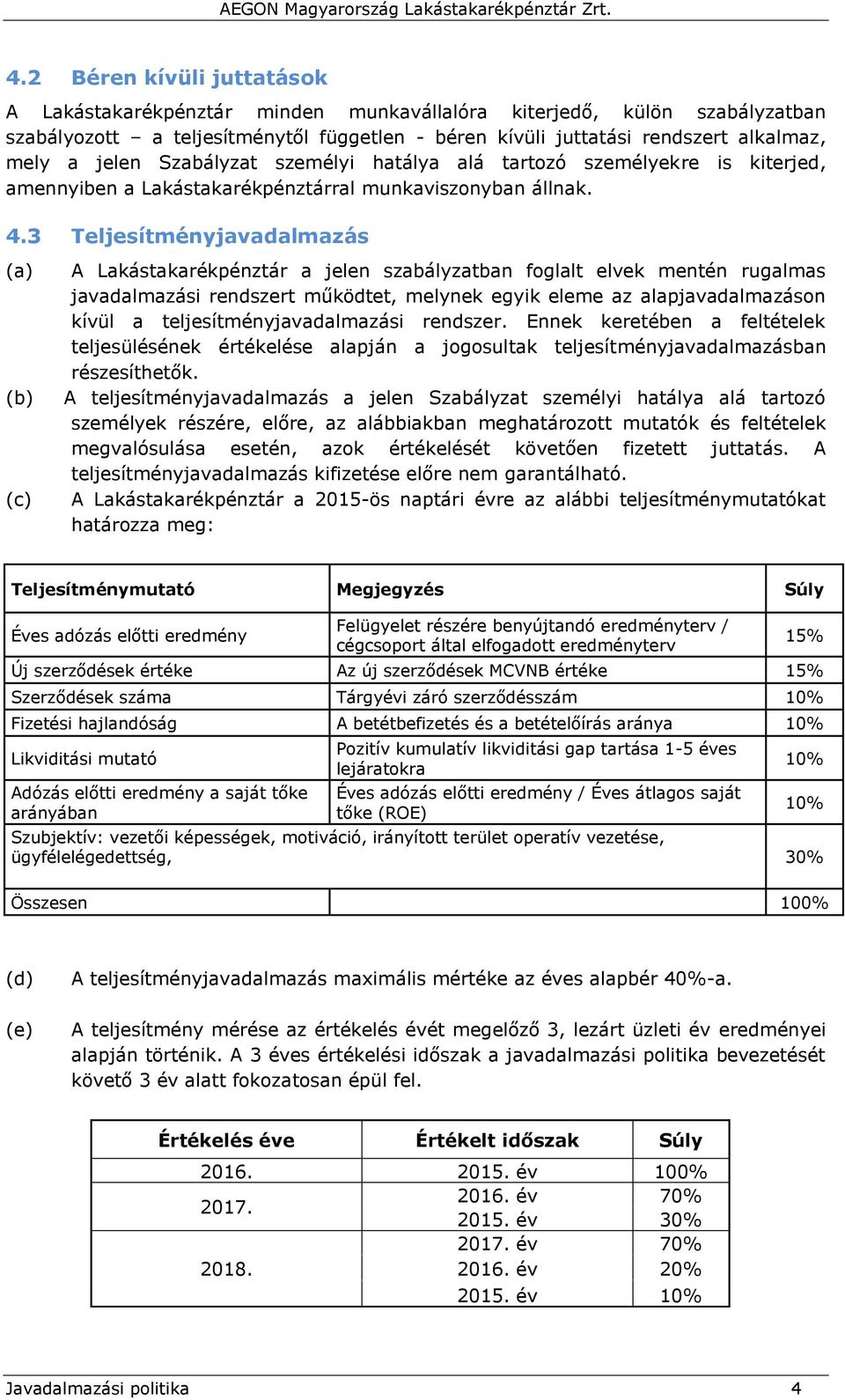 3 Teljesítményjavadalmazás A Lakástakarékpénztár a jelen szabályzatban foglalt elvek mentén rugalmas javadalmazási rendszert működtet, melynek egyik eleme az alapjavadalmazáson kívül a